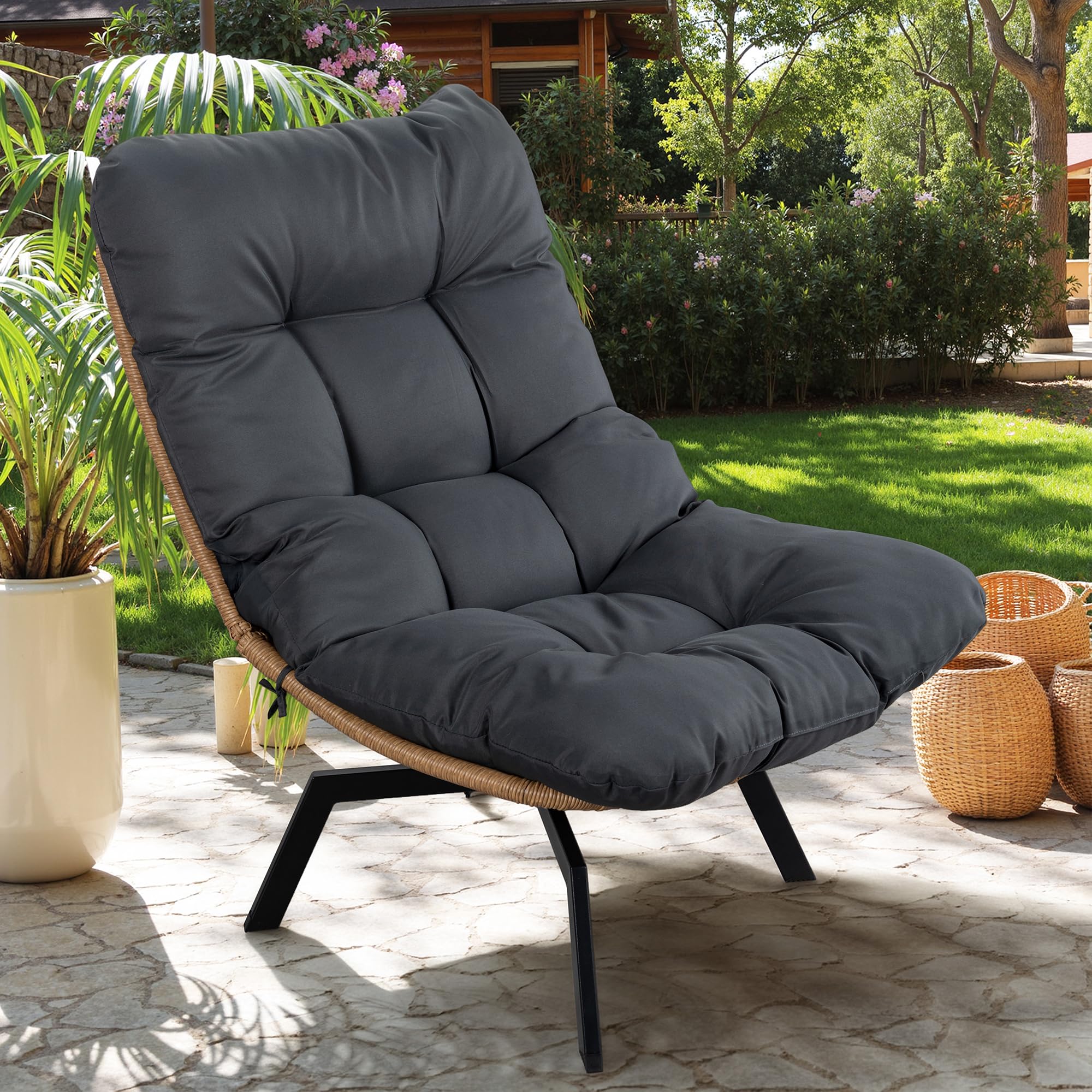 Swivel Wicker Chair with Cushion - Oversized Patio Lounge Chair