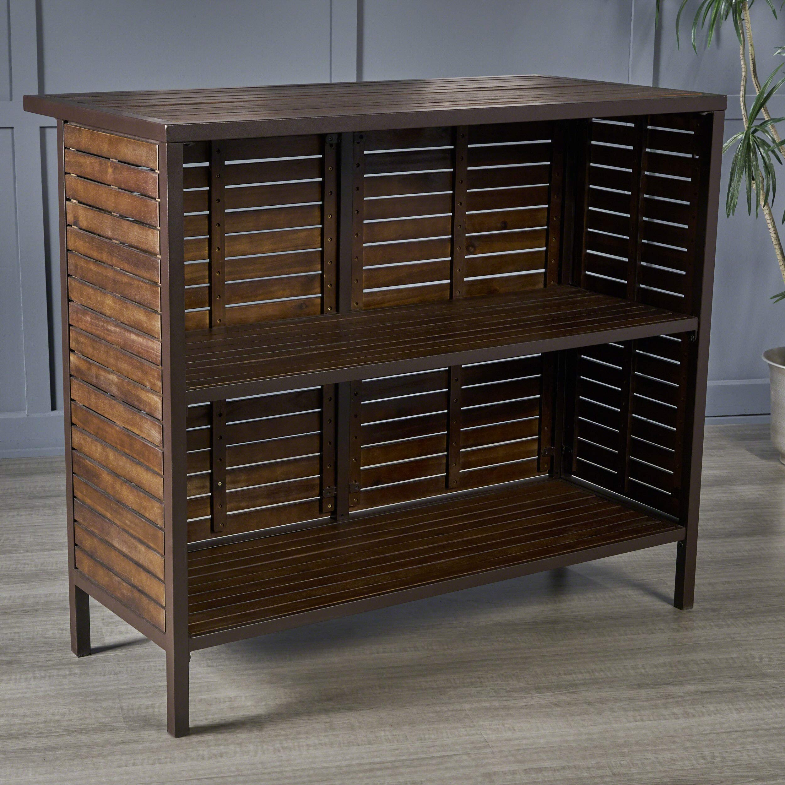 Acacia Wood Outdoor Bar Set with Rustic Metal Accents