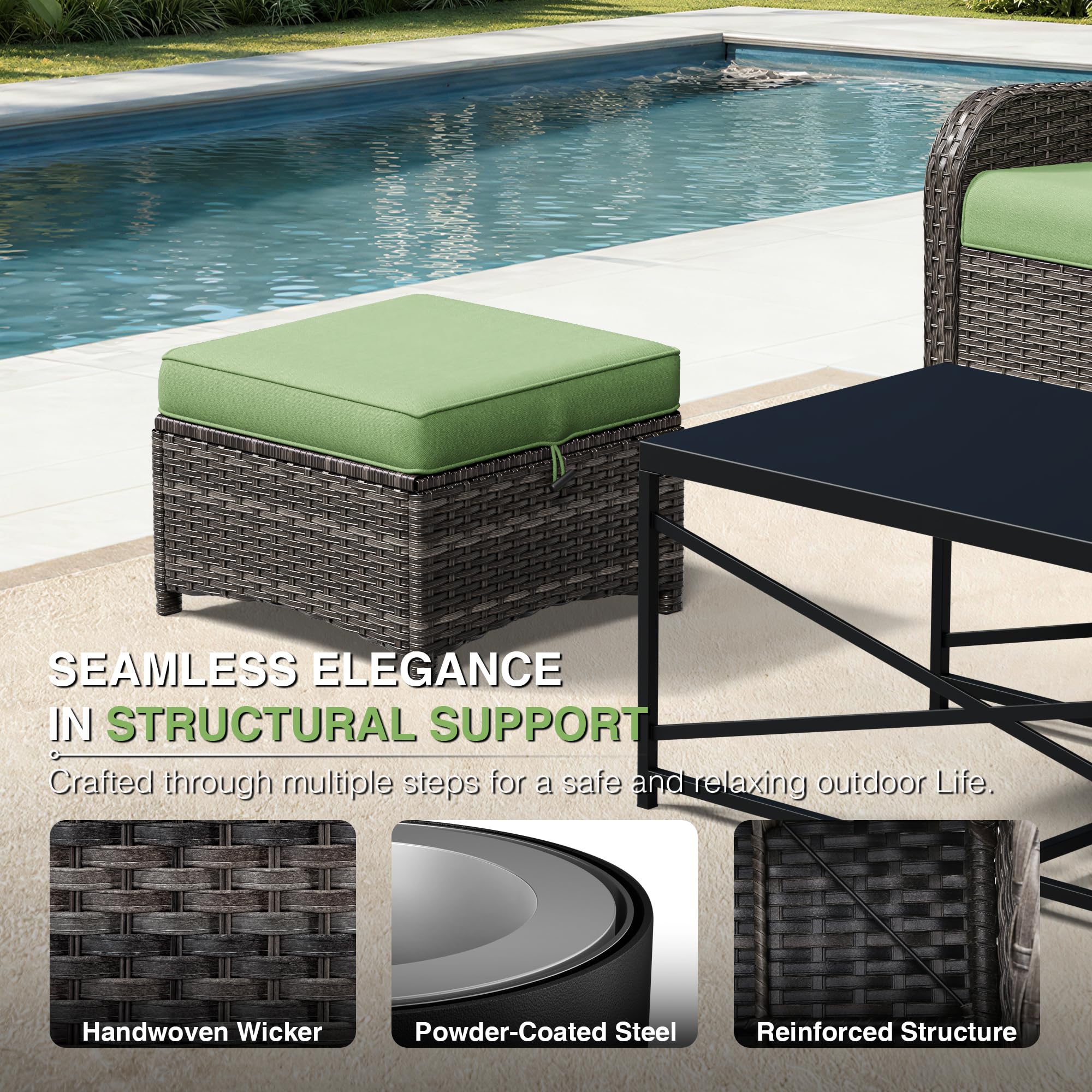 Outdoor Wicker Ottoman Set of 2 with Cushions
