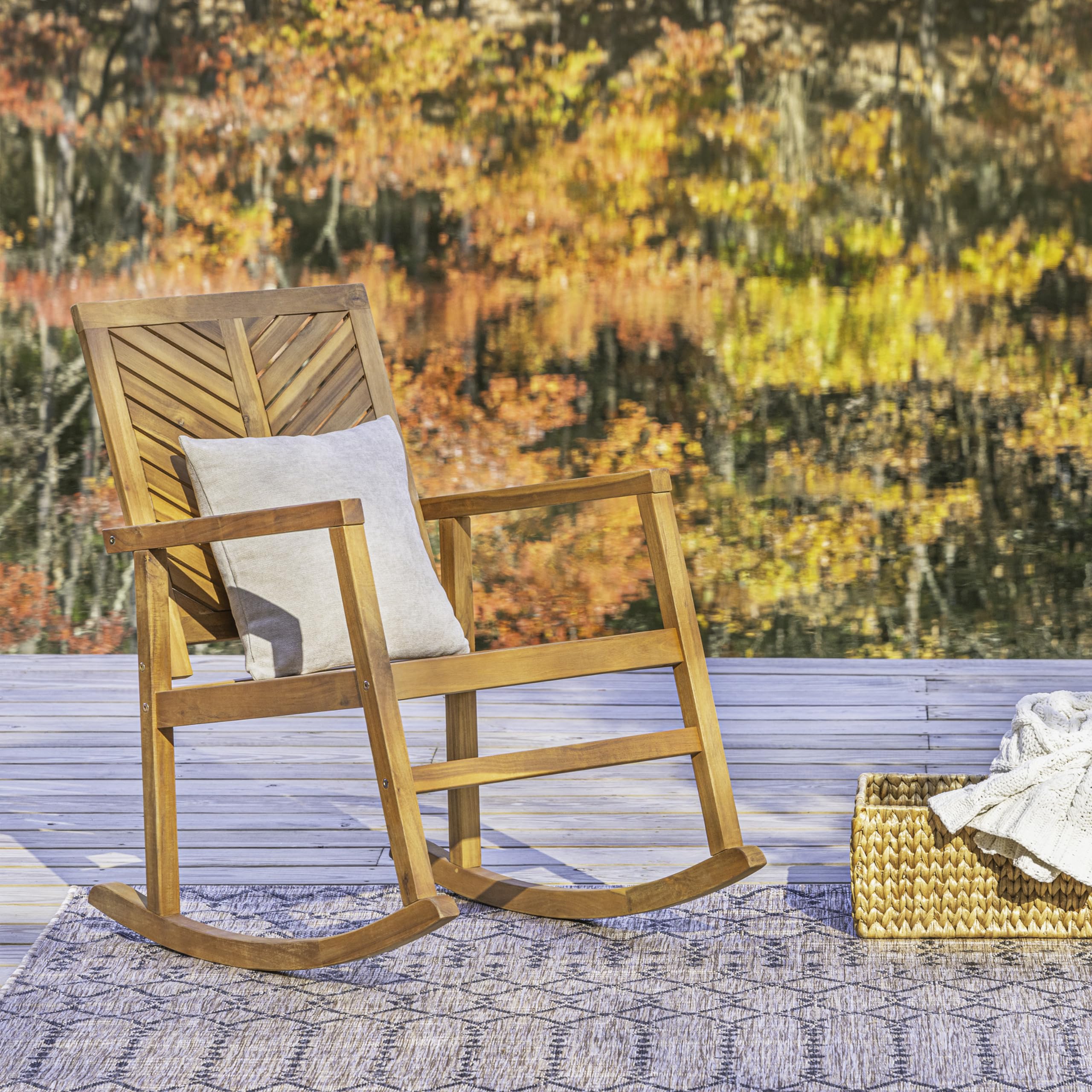 Acacia Wood Outdoor Rocking Chair - Chevron Back Design