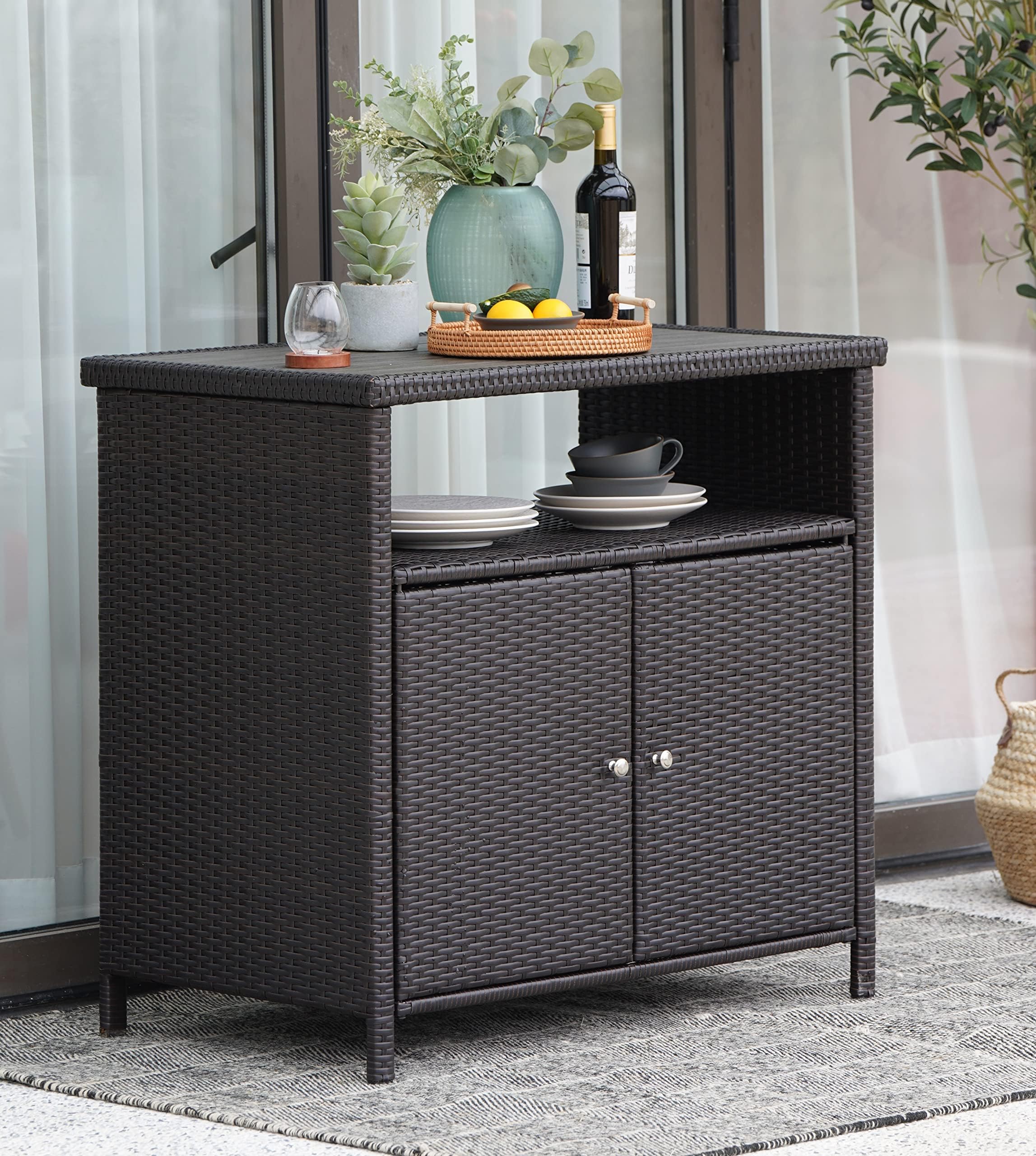 Wicker Storage Cabinet Outdoor Waterproof Buffet