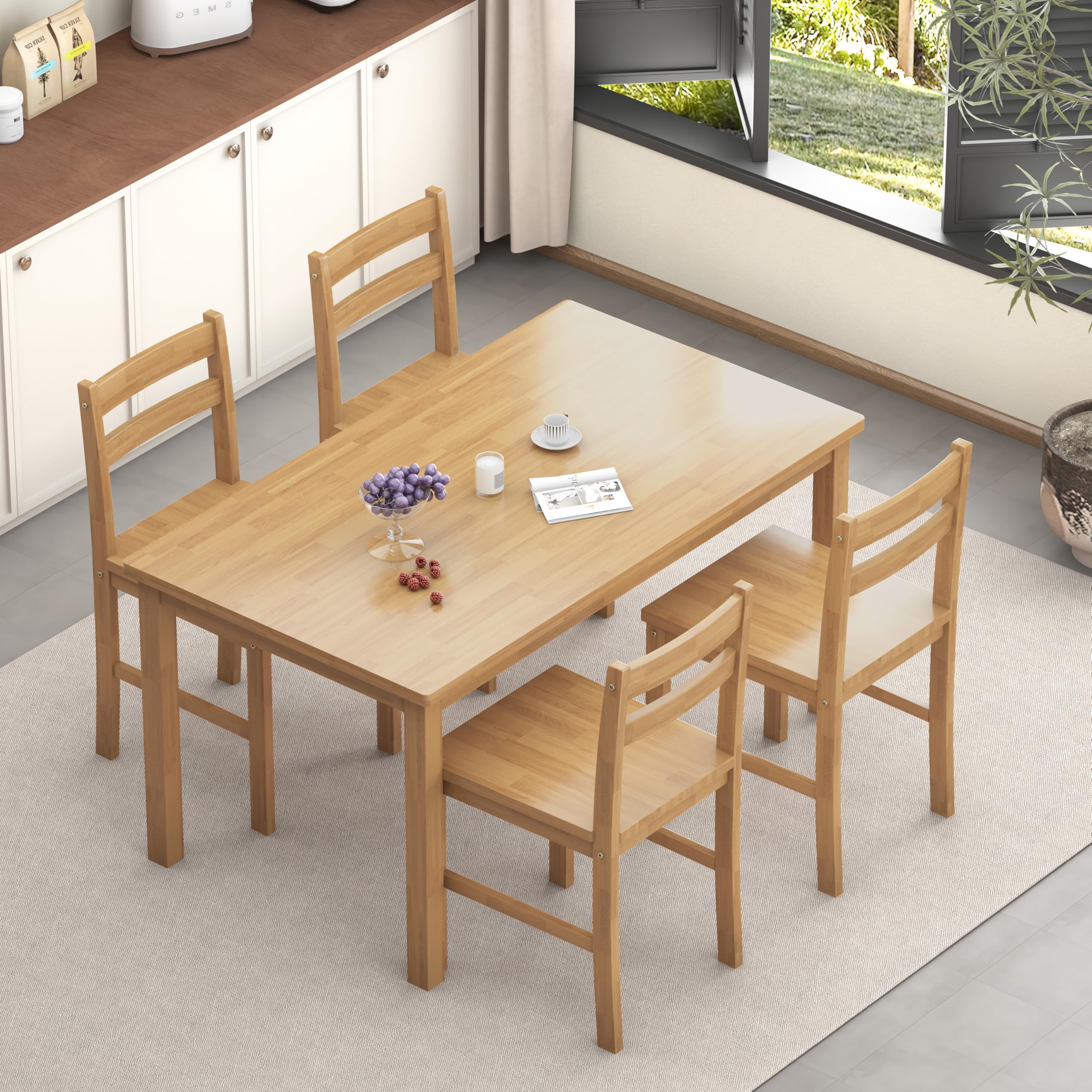 5-Piece Solid Wood Dining Table Set
