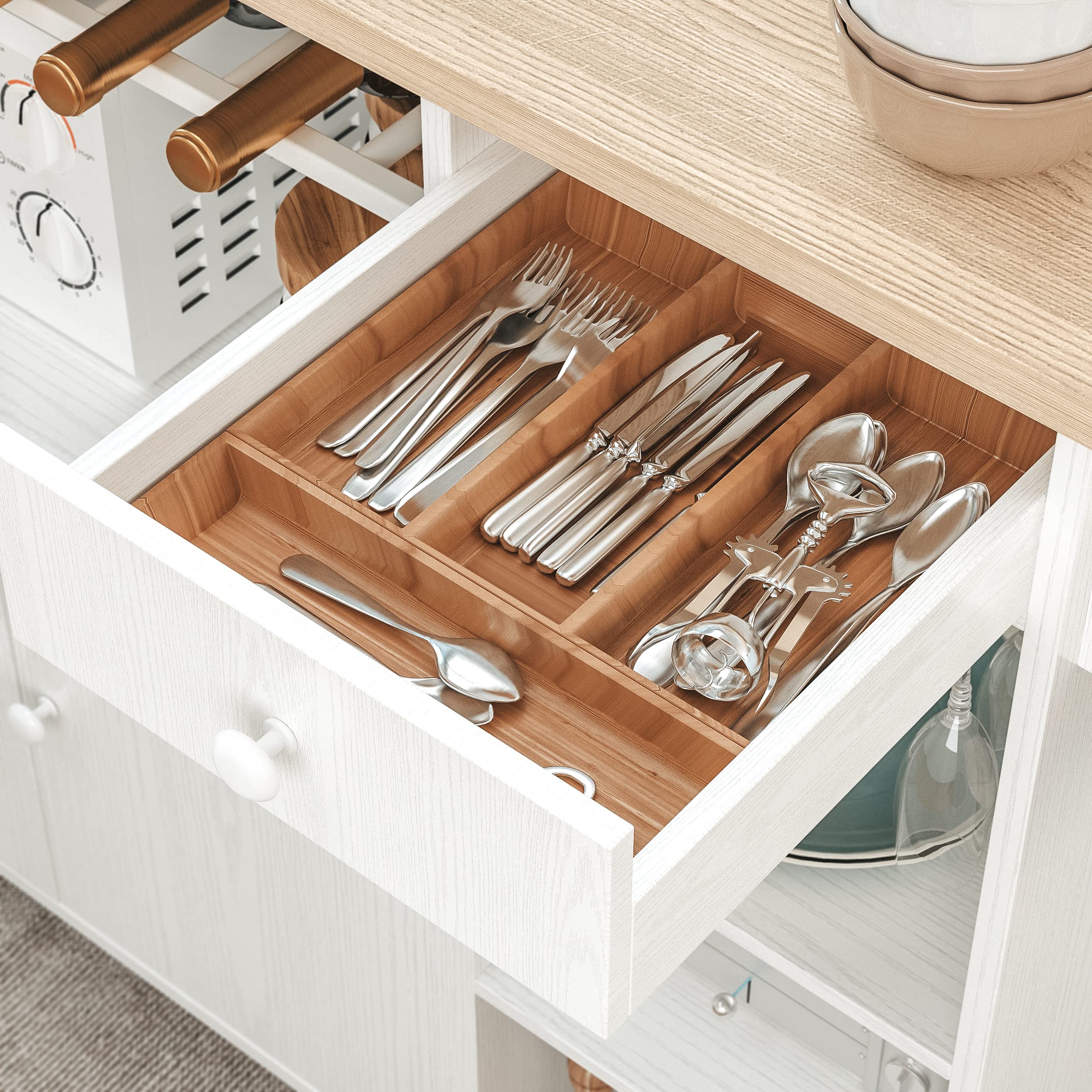 Kitchen Island Cart with Drop-Leaf and Wine Rack