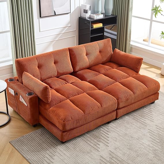Oversized Double Chaise Lounge Cloud Couch with USB & Cup Holders