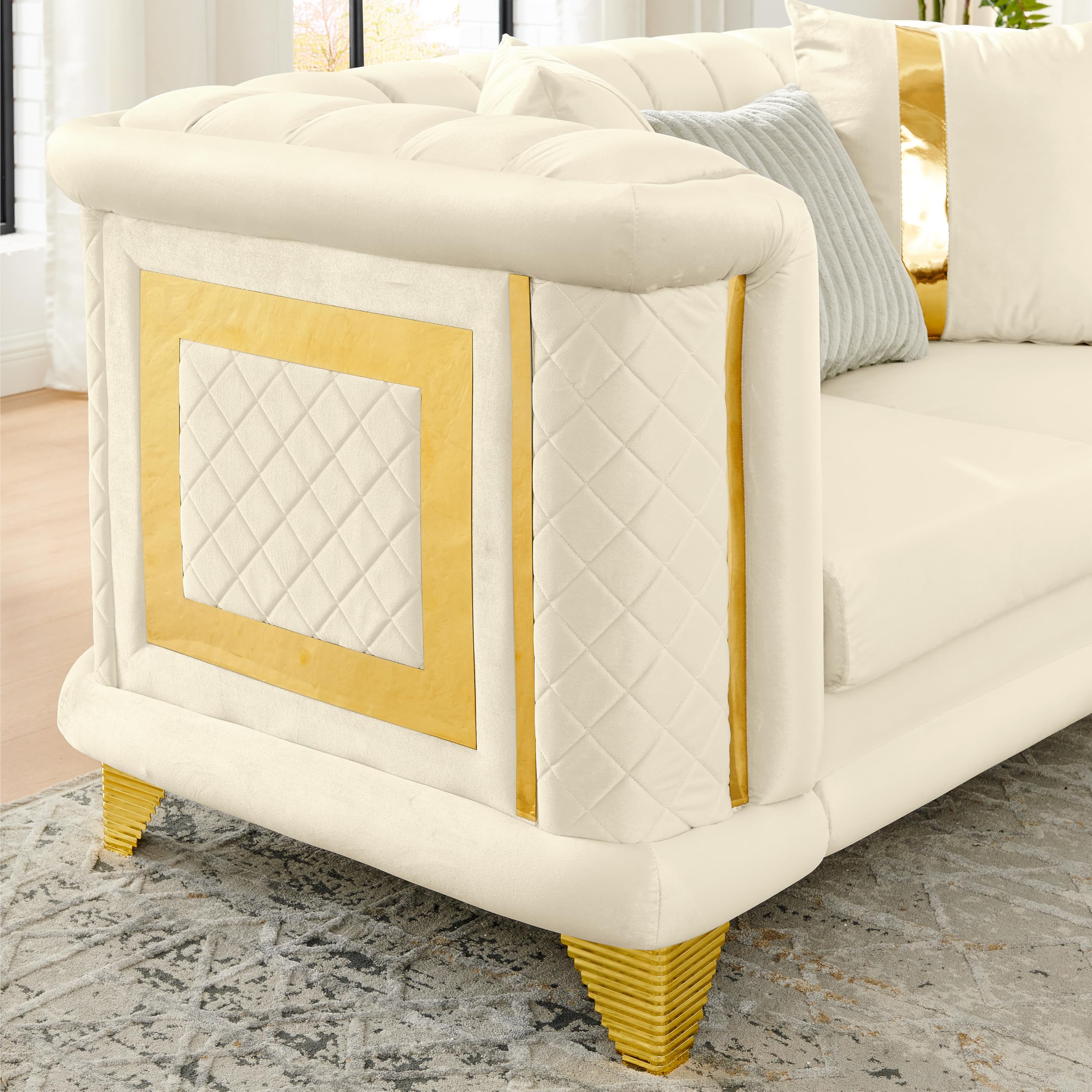 2-Piece Velvet Luxury Sofa Set with Gold Trim