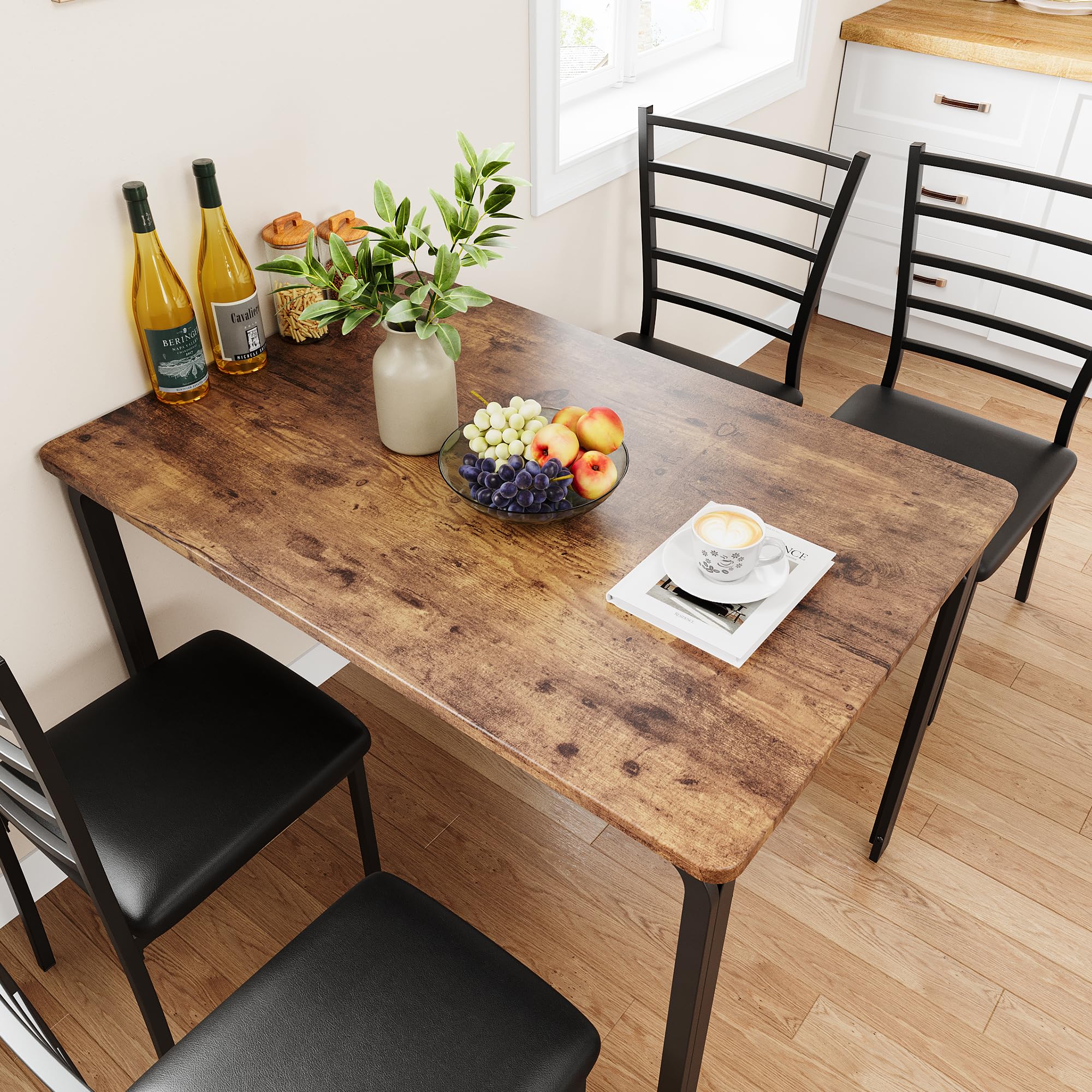5-Piece Dining Table Set with Upholstered Chairs