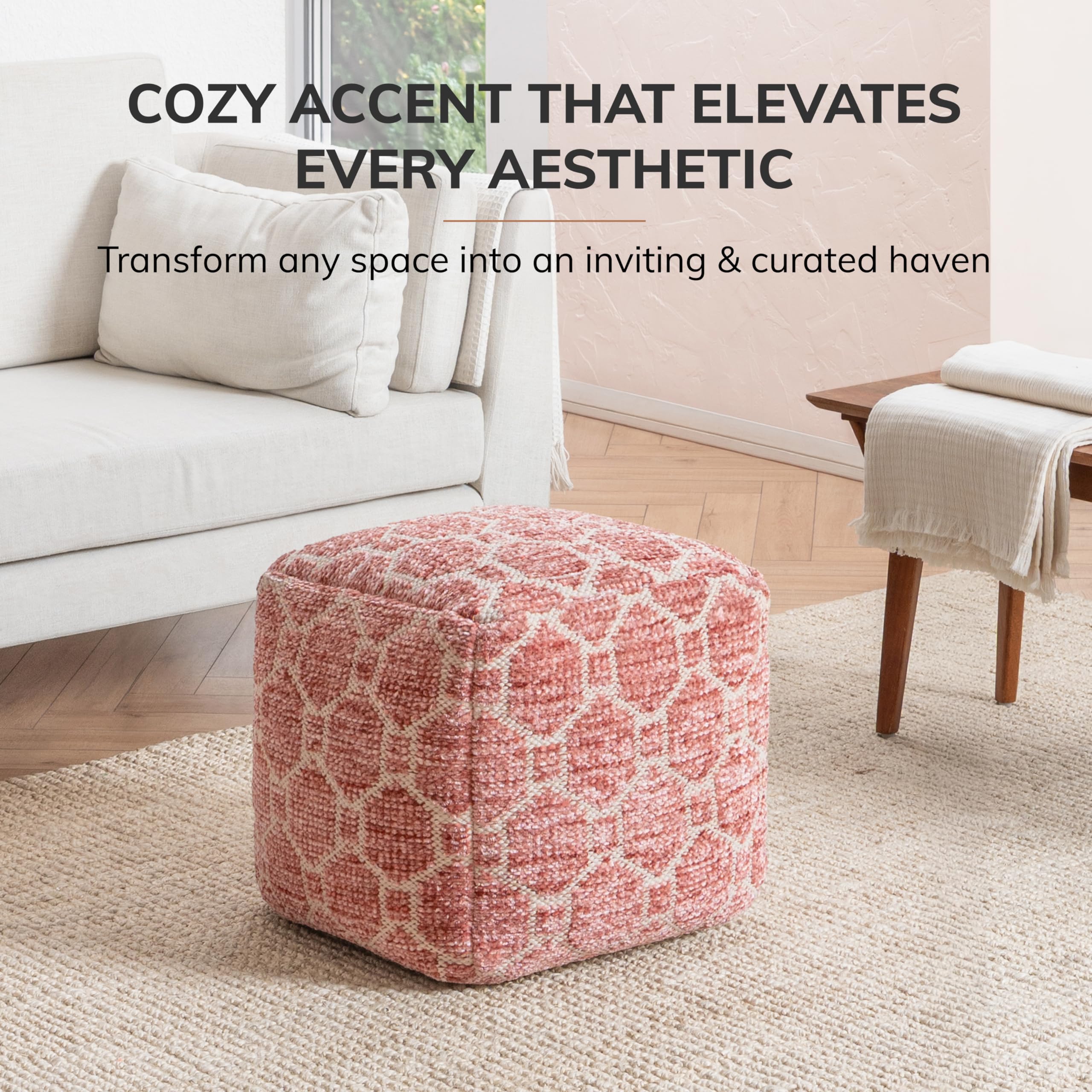 Handmade Pouf Ottoman Footrest - 20" x 20" x 20" Red