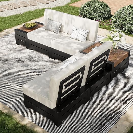 4-Piece Outdoor Patio Sectional Furniture Set with Waterproof Cushions