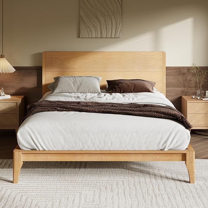 Queen Bamboo Platform Bed with Tall Headboard