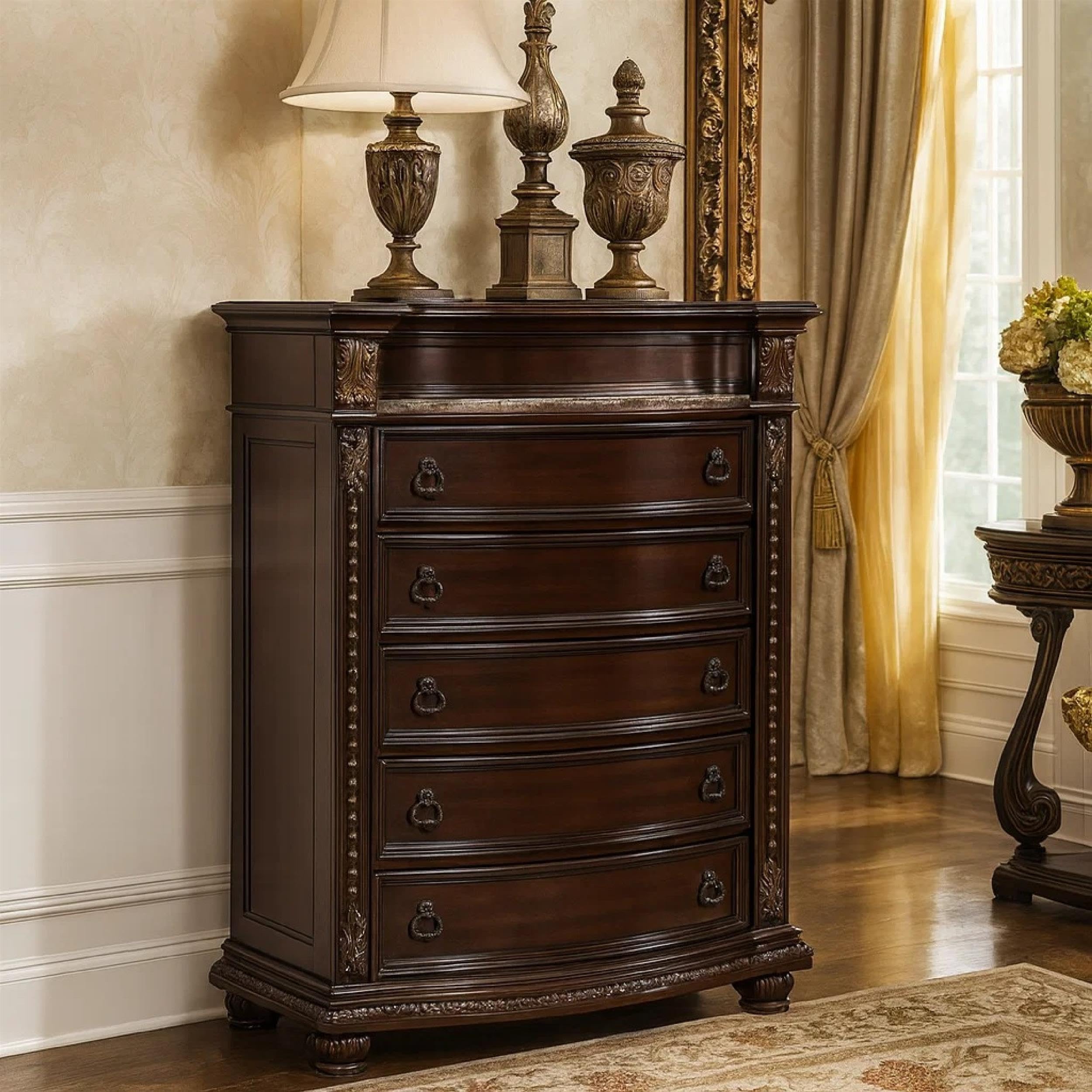5 Drawer Wooden Chest with Marble Top