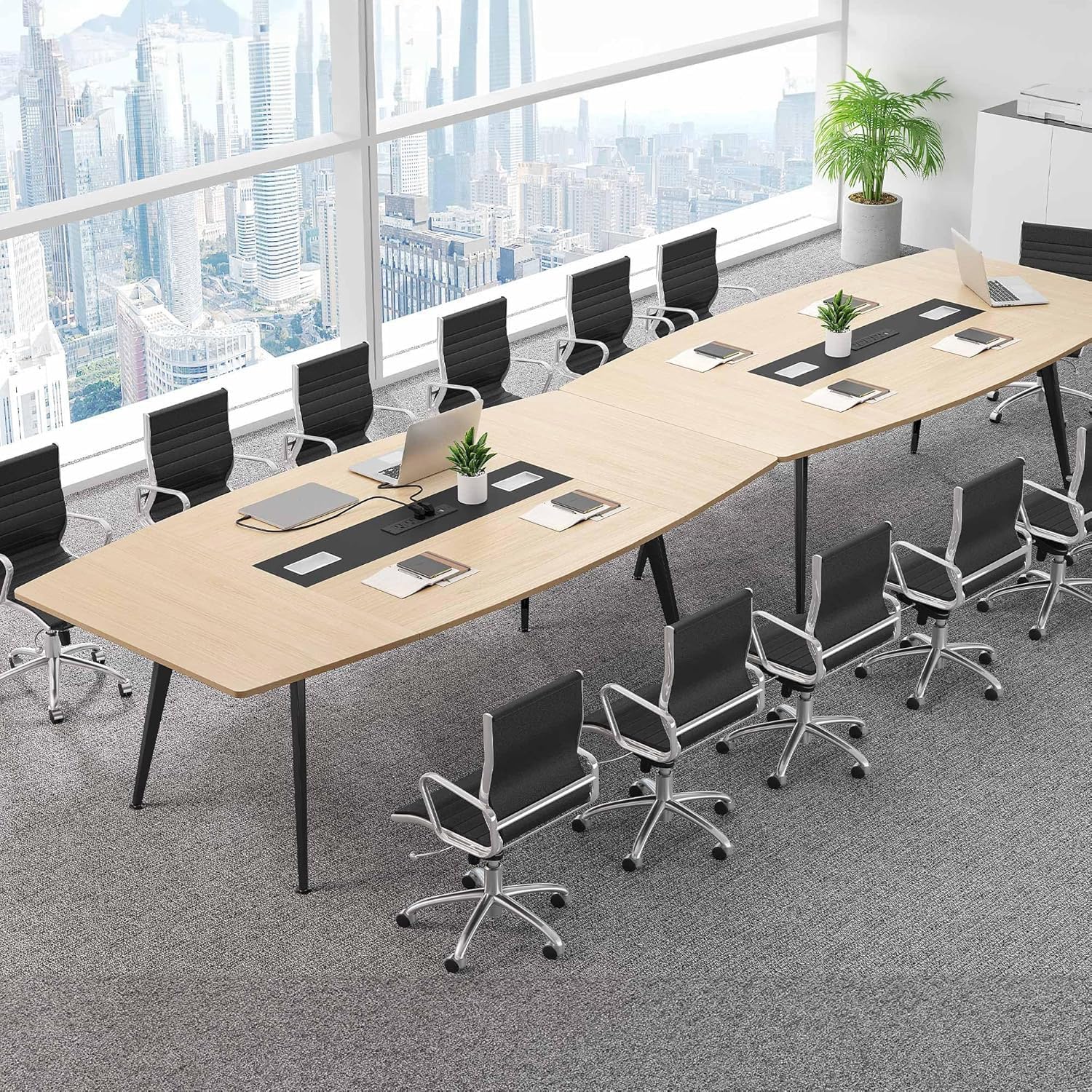 Boat Shaped Conference Table with Power Outlets
