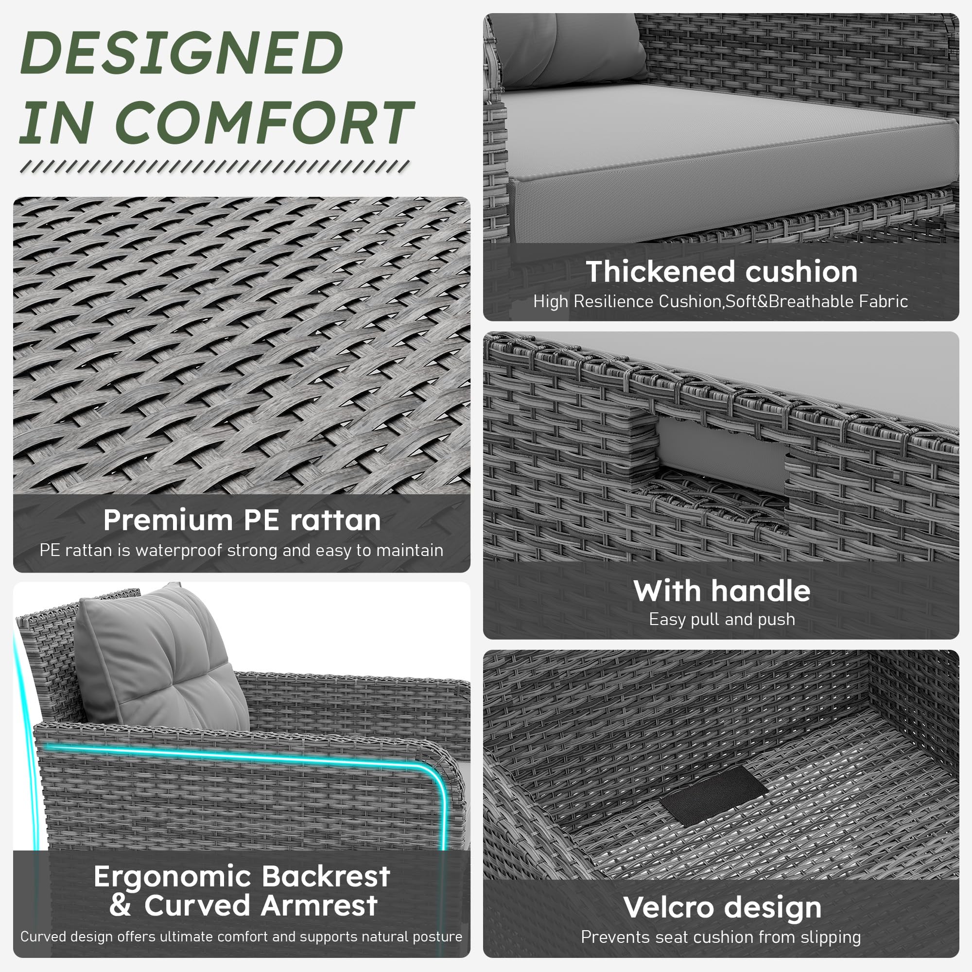 5 Piece Wicker Patio Furniture Set with Ottomans and Coffee Table