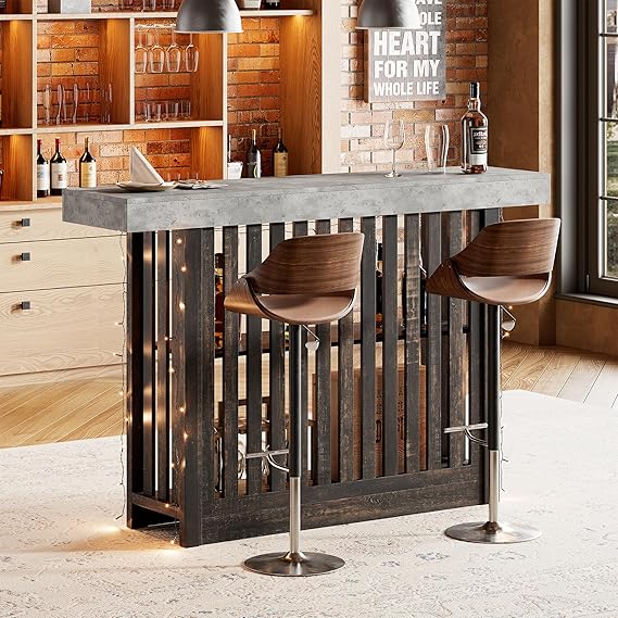 63" Counter Height Bar Table with Storage Shelves