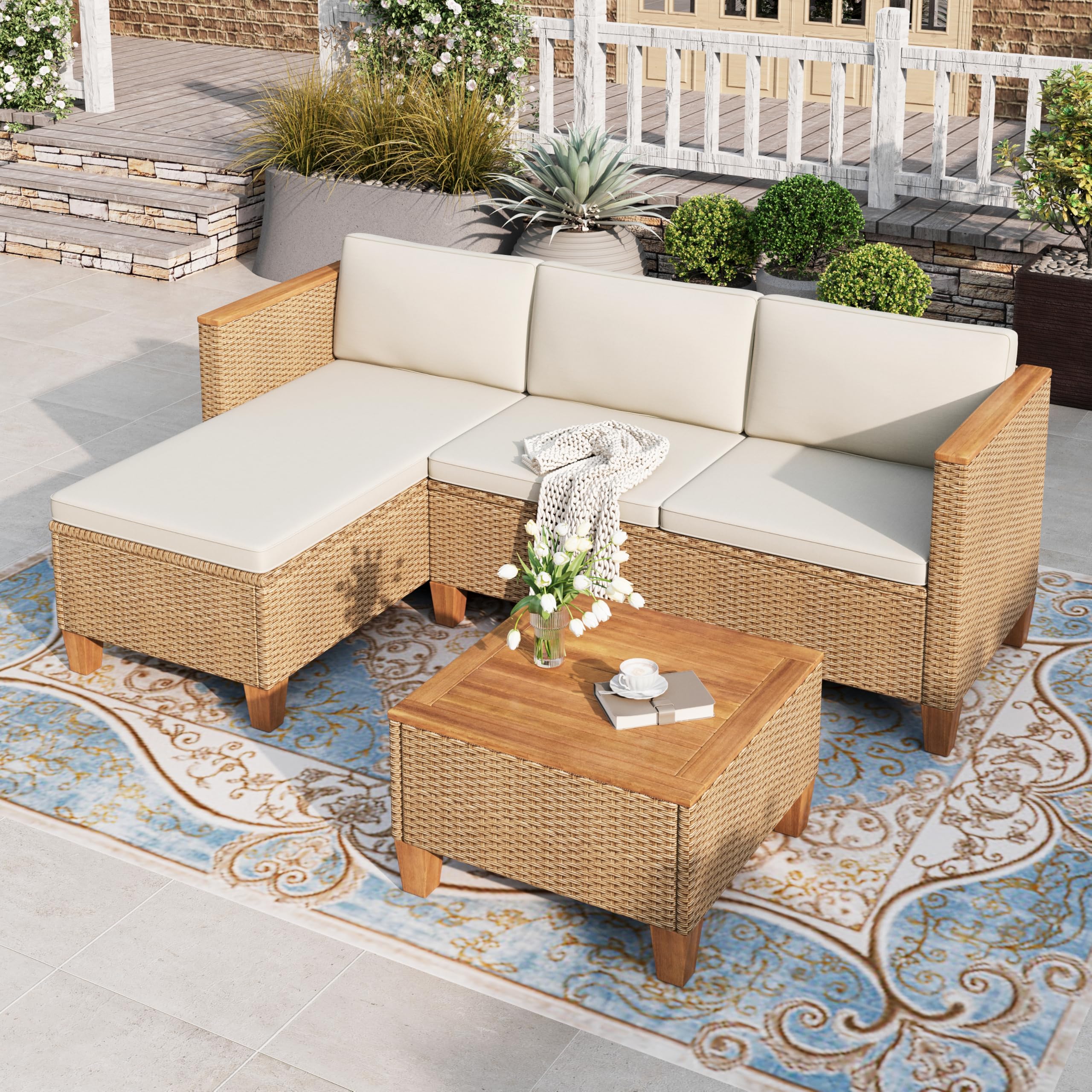 3-Piece Wicker Patio Sectional Set with Coffee Table
