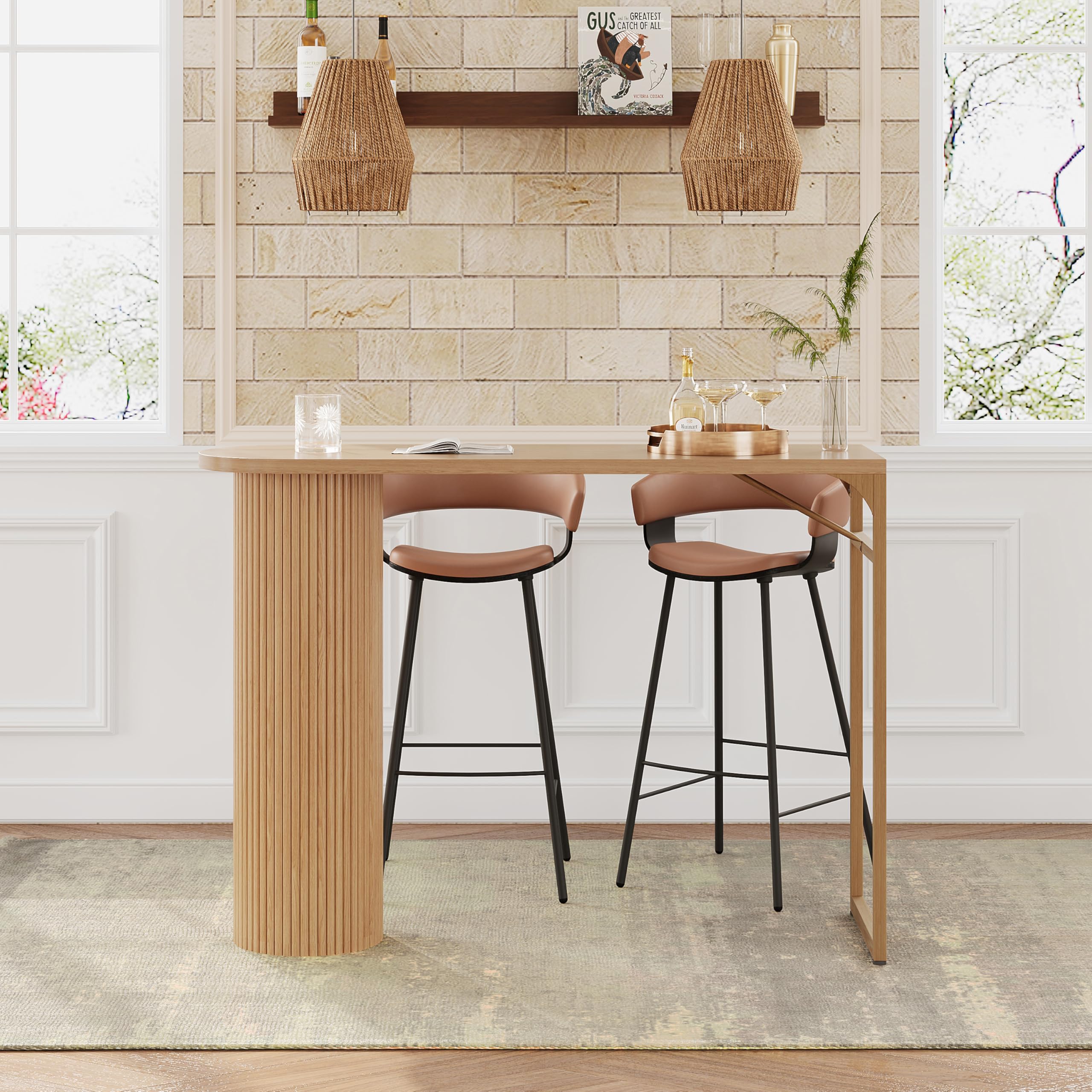 Counter Height Bar Table with Fluted Wood Leg