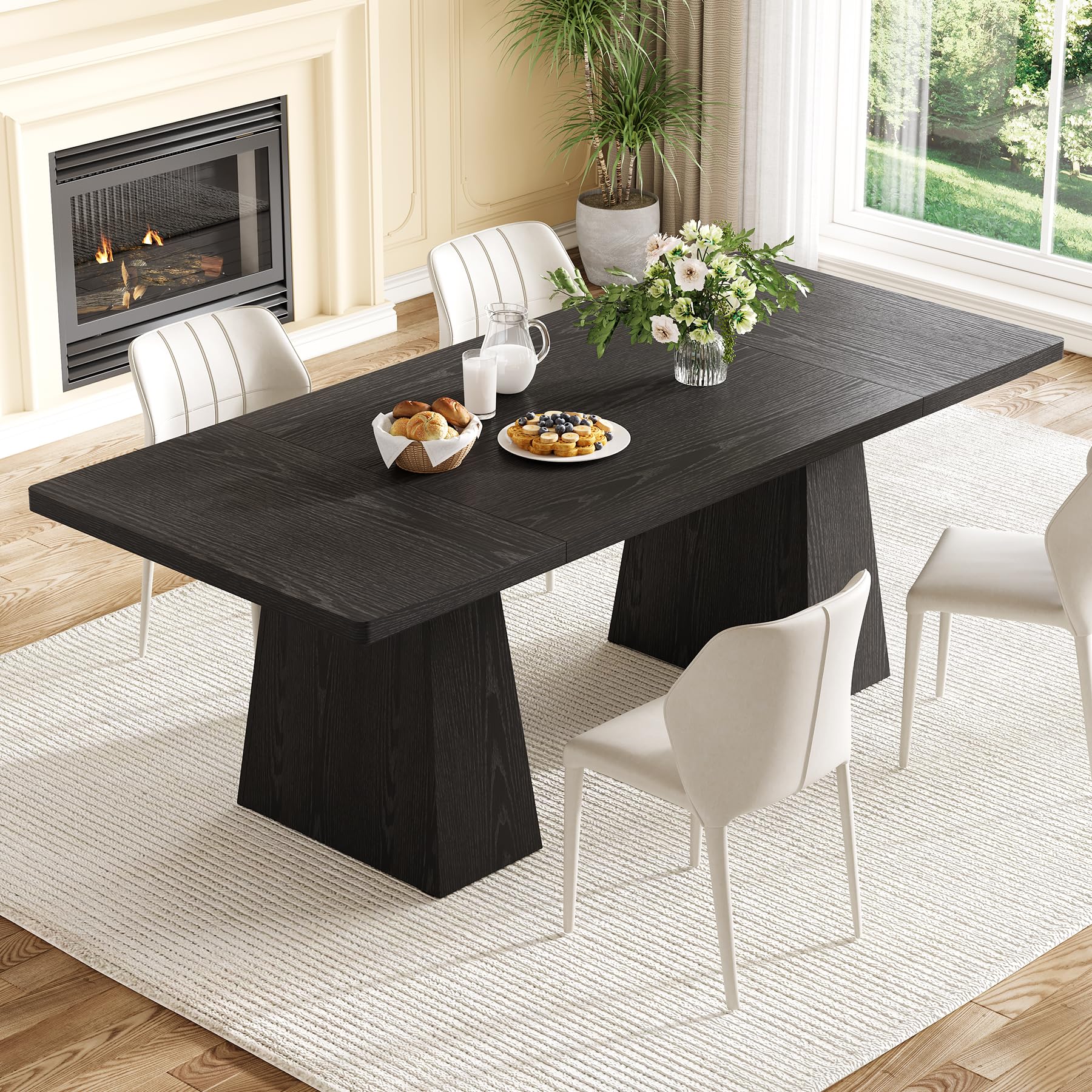 Dining Table for 4-6 People Rectangle with Heavy Duty Legs Black