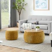 2-Piece Round Chenille Storage Ottoman Set with Drum Stool