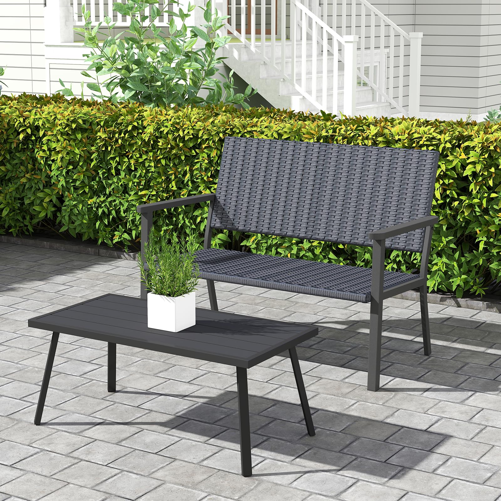 Outdoor Wicker Loveseat Bench