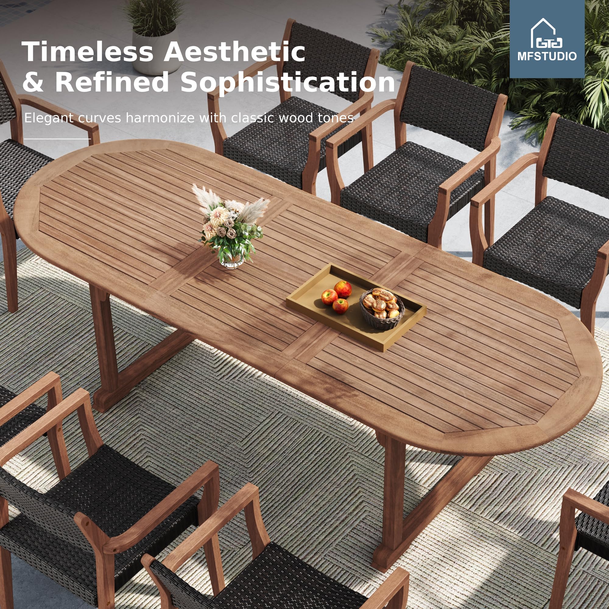 9-Piece Outdoor Teak Wood Dining Set for 8