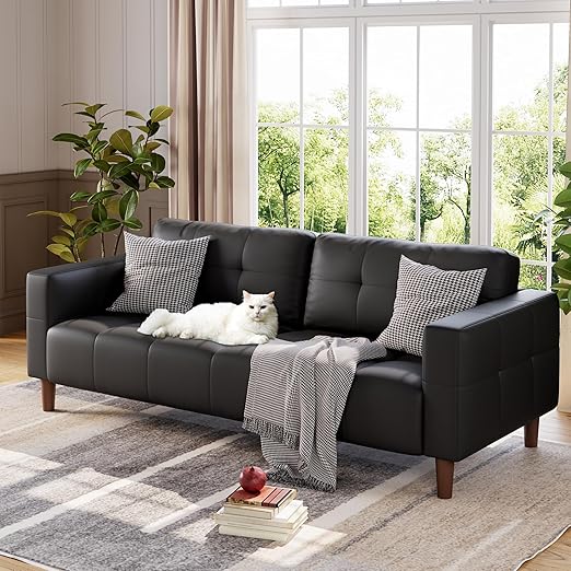 3-Seater Faux Leather Sofa with Spring Cushion