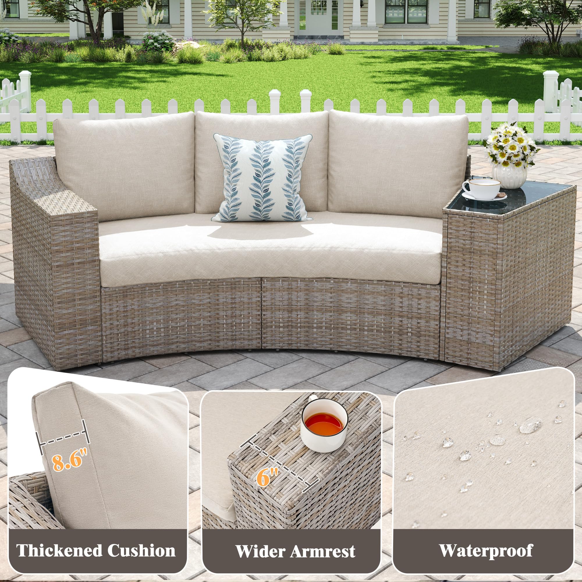 9-Piece Curved Wicker Patio Sectional with Swivel Rocking Chairs