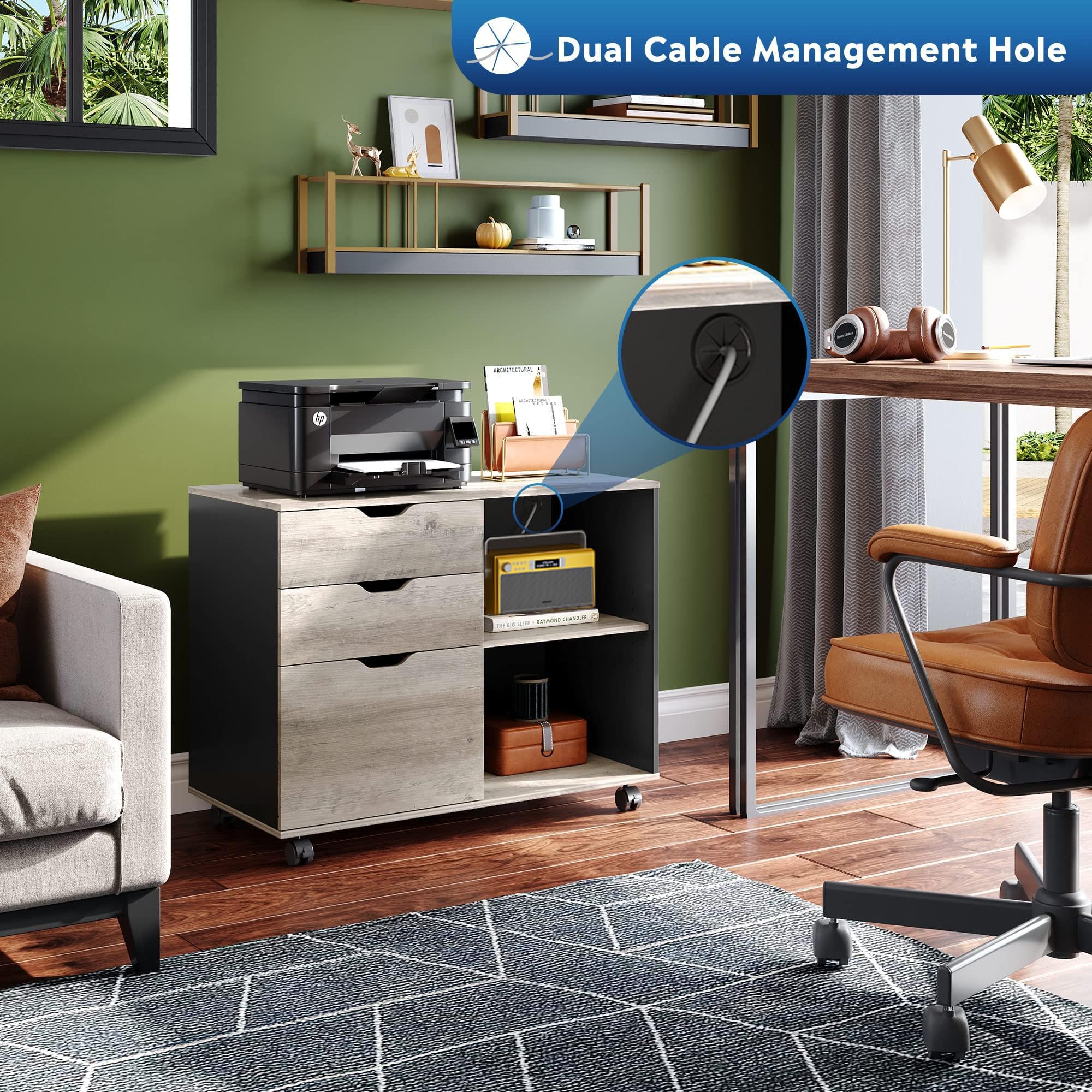 3-Drawer Mobile Filing Cabinet with Printer Stand