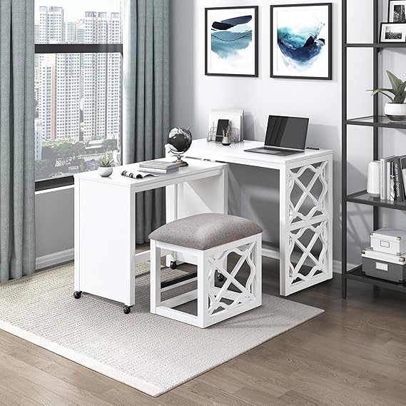 Space-Saving Home Office Desk Set with Padded Stool