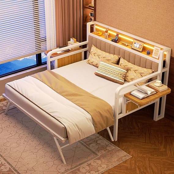 Twin Daybed with Pop-Up Trundle and LED Lights