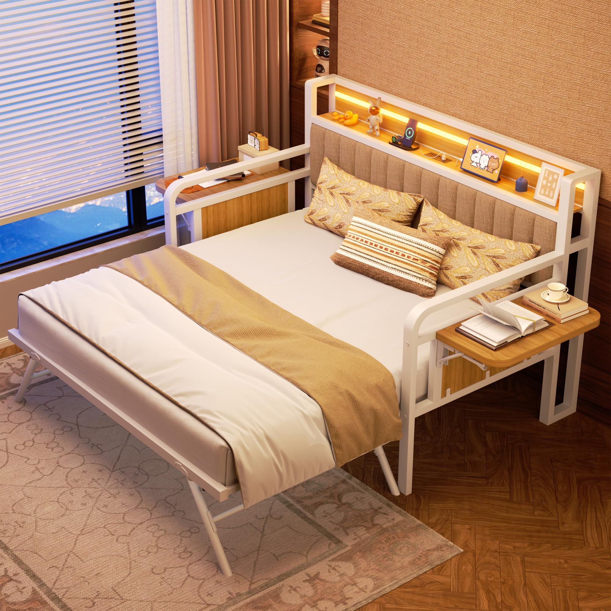 Twin Daybed with Pop-Up Trundle and LED Lights