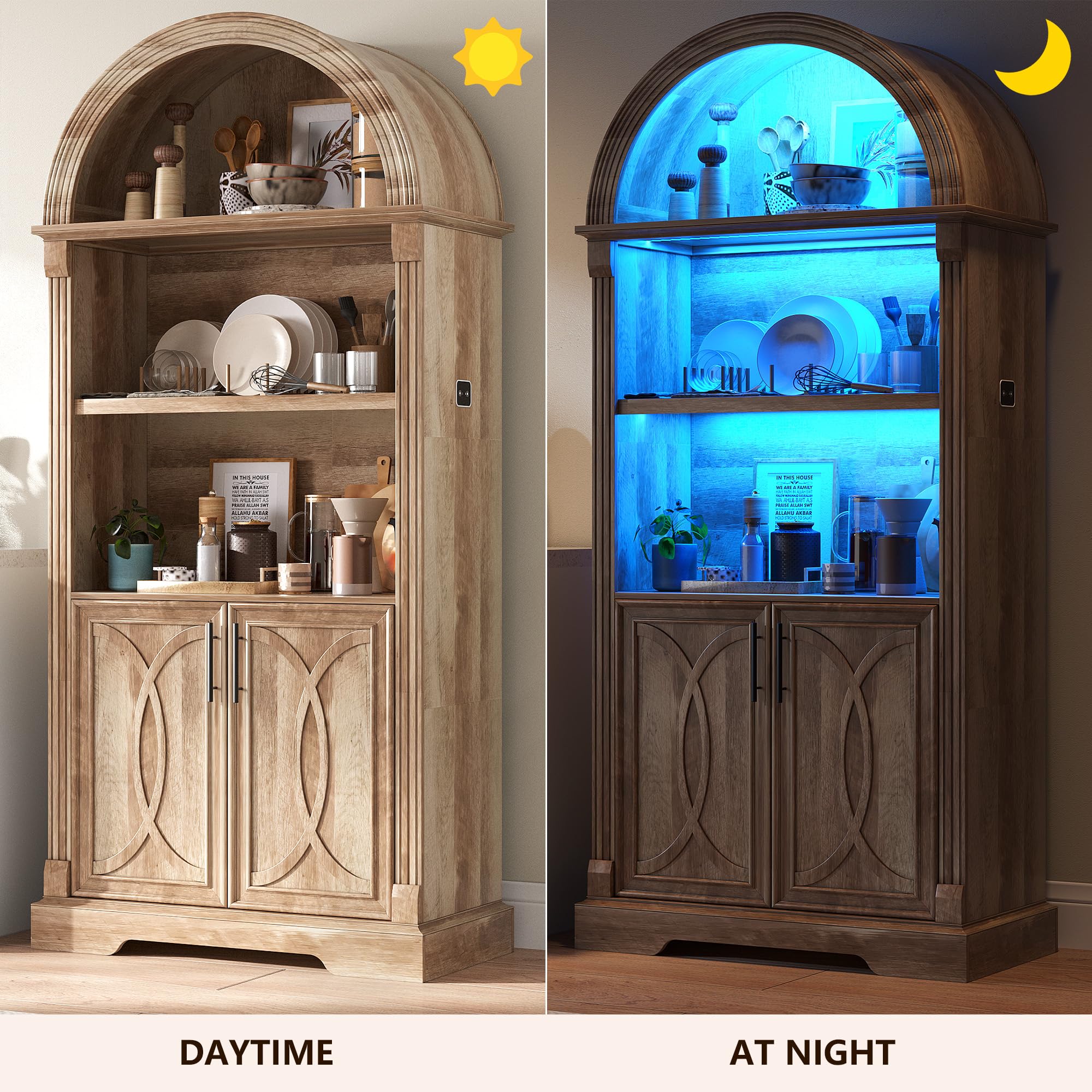 Arched Kitchen Pantry Cabinet with LED Light