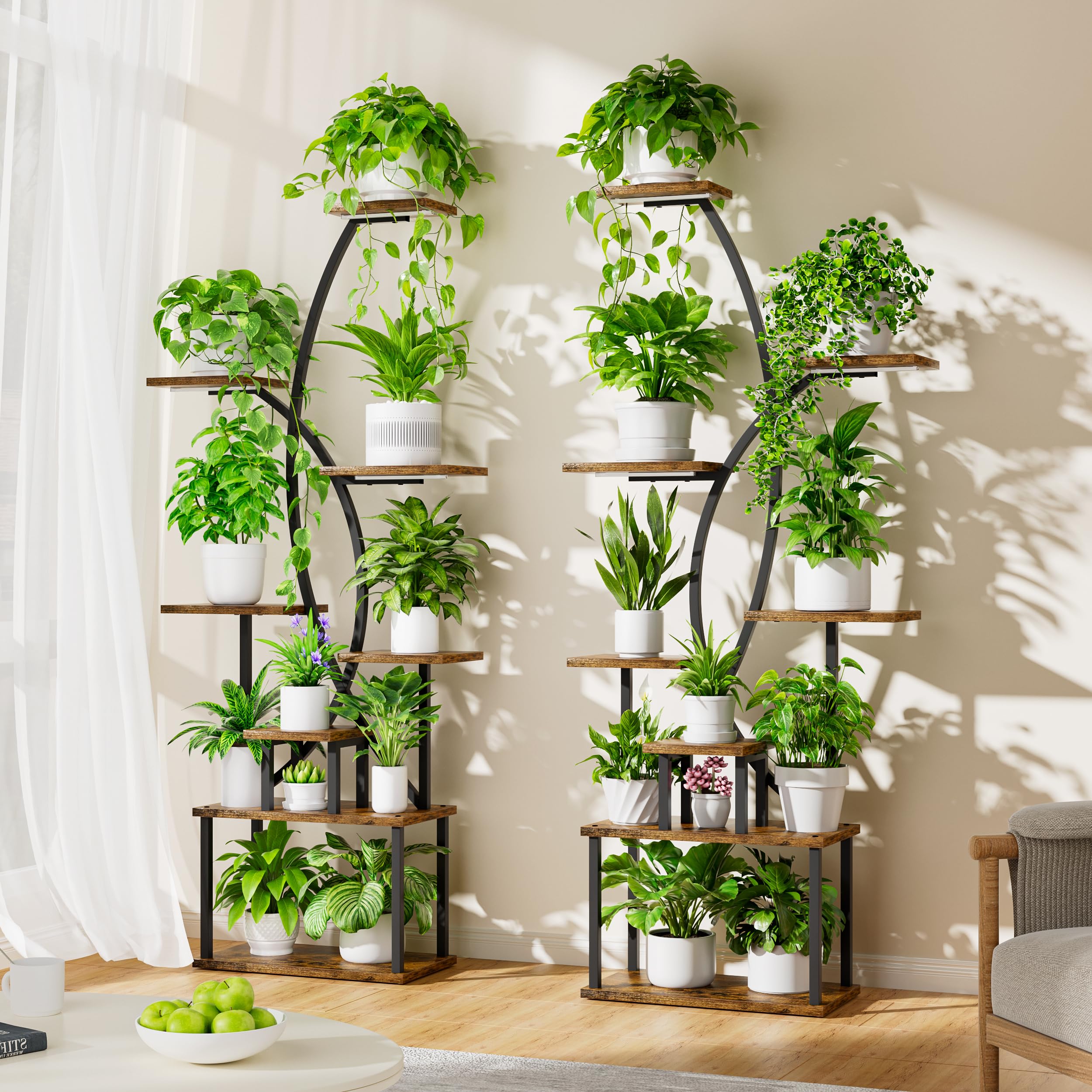 8-Tier Indoor Plant Stand with Grow Lights - 65" Metal Corner Shelf