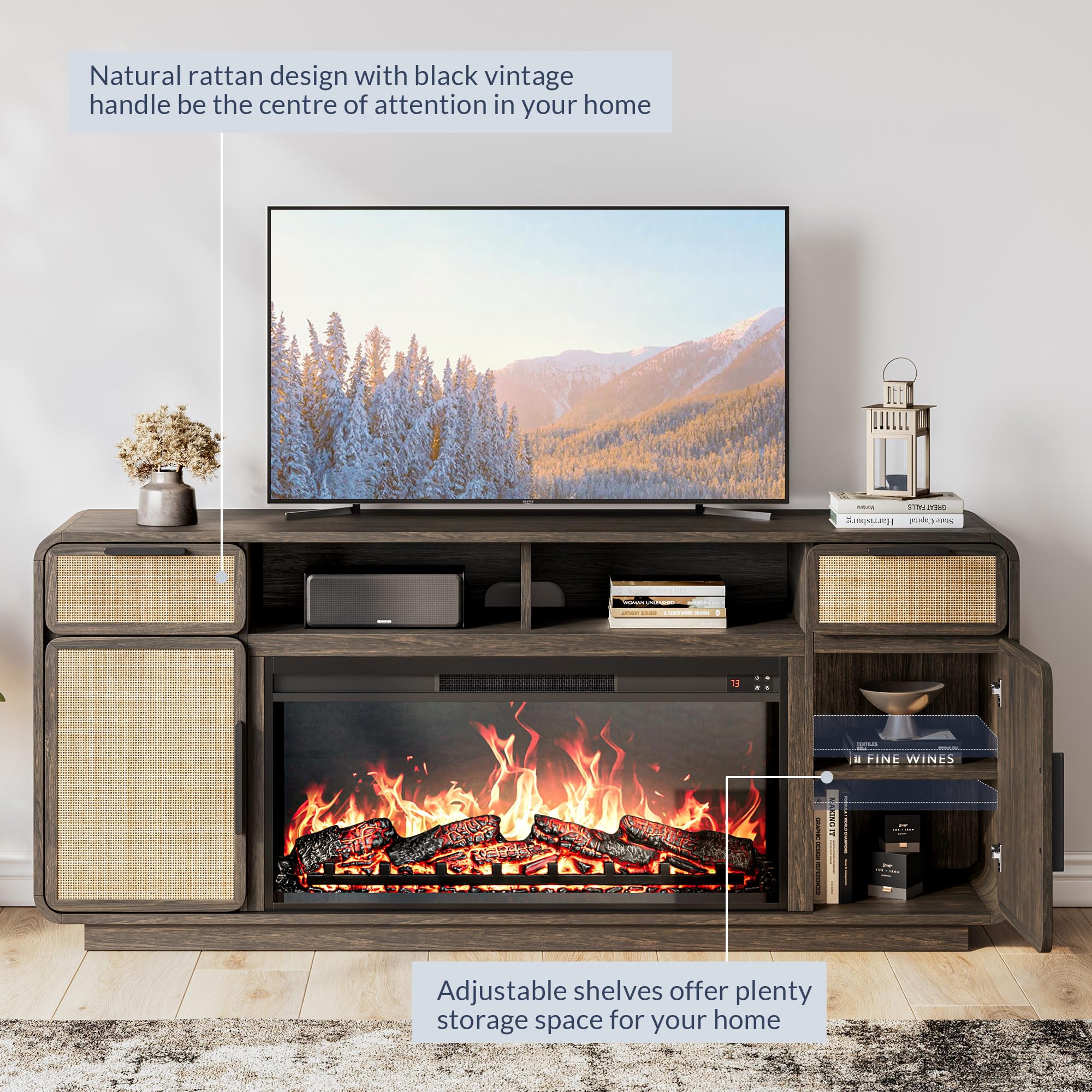68" Fireplace TV Stand with Electric Heater