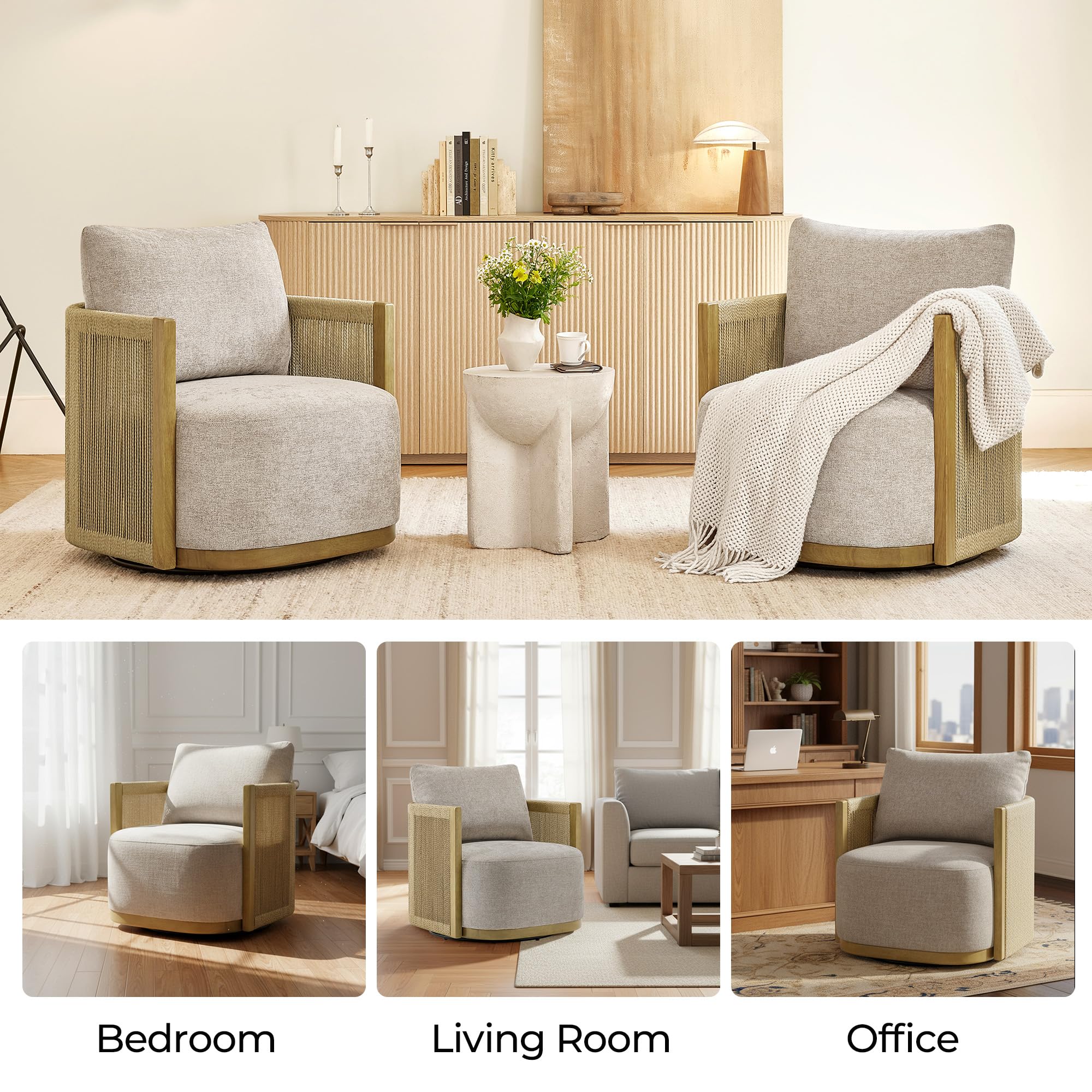 Braid Swivel Accent Chair with Paper Cord and Wood Frame