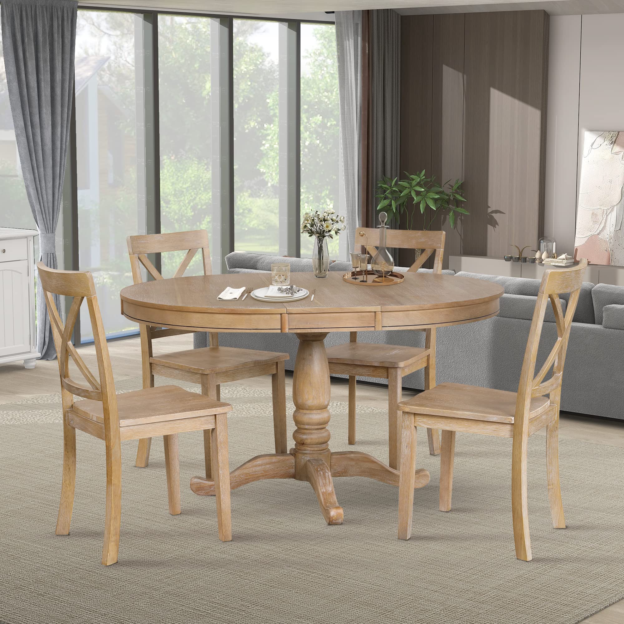 5-Piece Round Dining Table Set with 4 Chairs