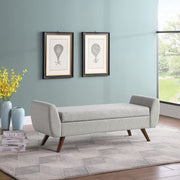 Modern Storage Bench with Wood Legs - Light Gray Woven