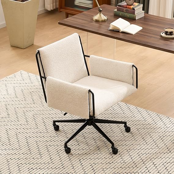 Modern Office Chair Green Boucle Fabric Adjustable Height