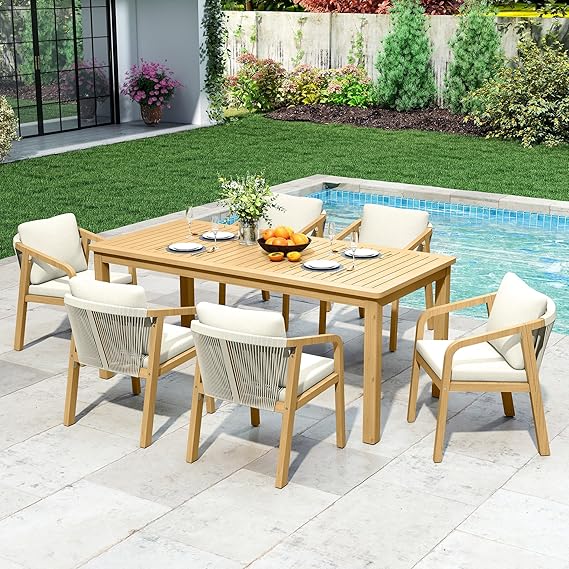 7-Piece Outdoor Dining Set with Acacia Wood Frame