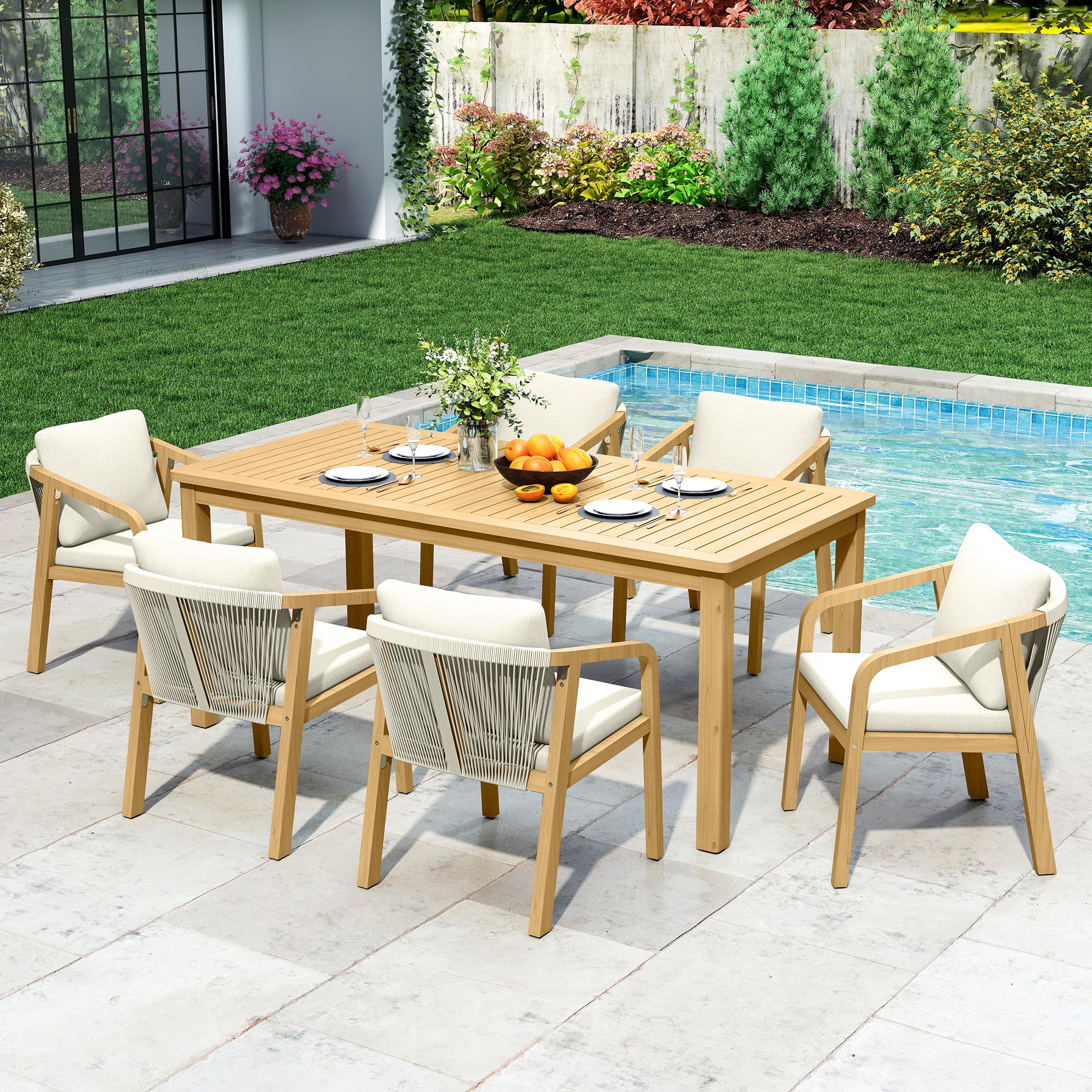 7-Piece Outdoor Dining Set with Acacia Wood Frame