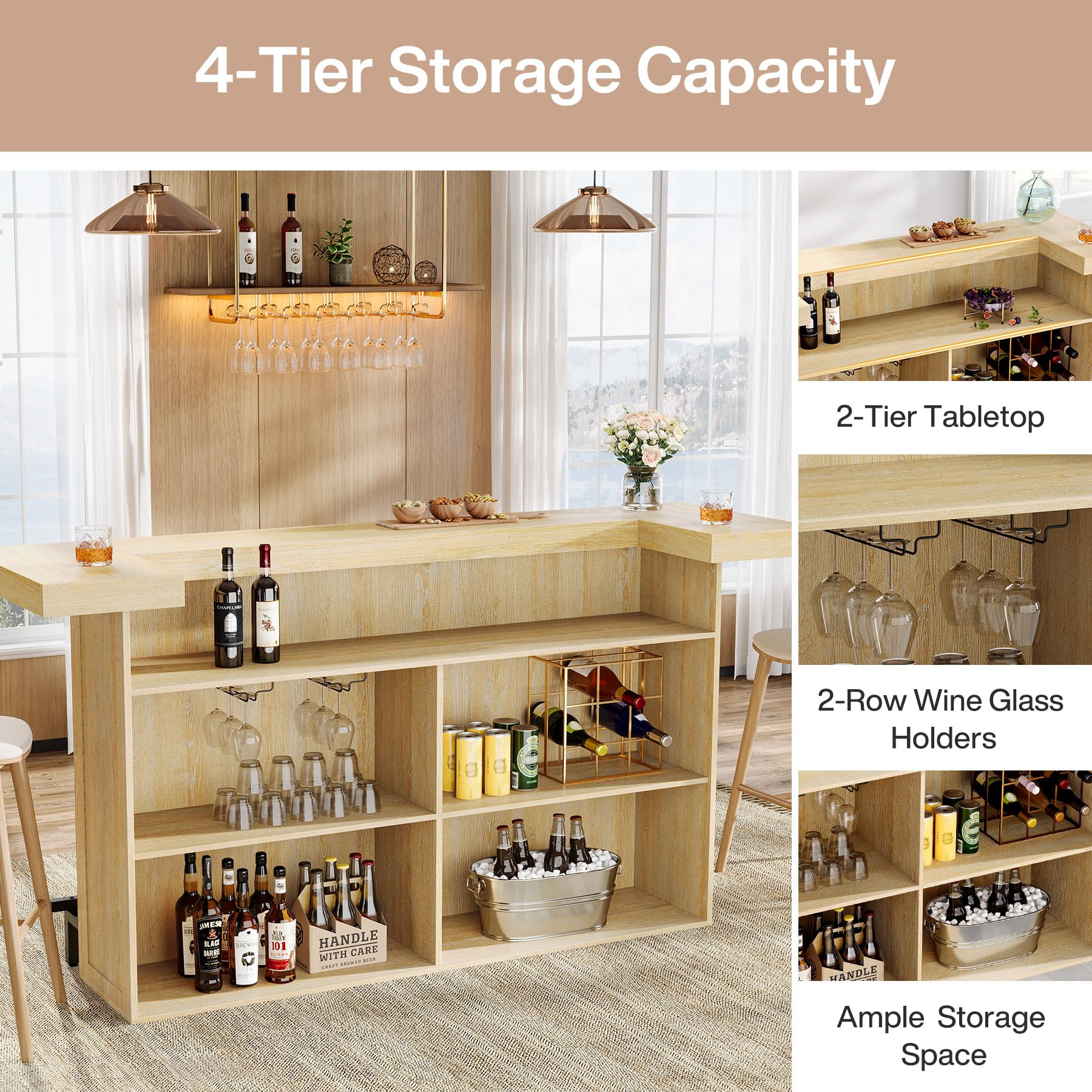 4-Tier Bar Table with Storage and Footrest