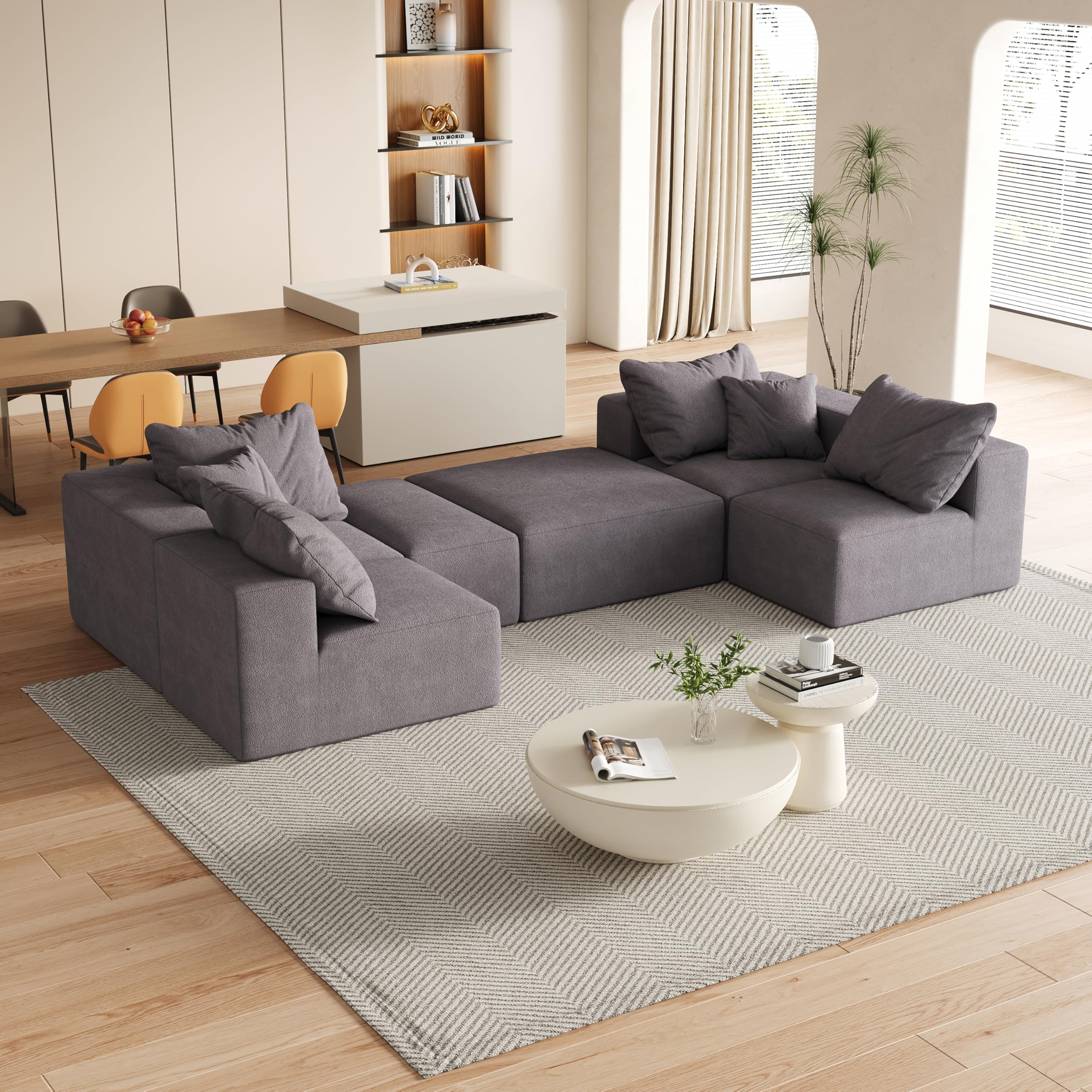 132" L-Shaped Sectional Sofa with Ottoman