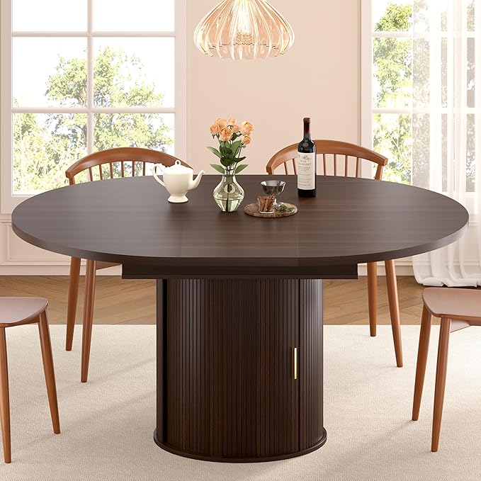 Extendable Round Dining Table with Storage