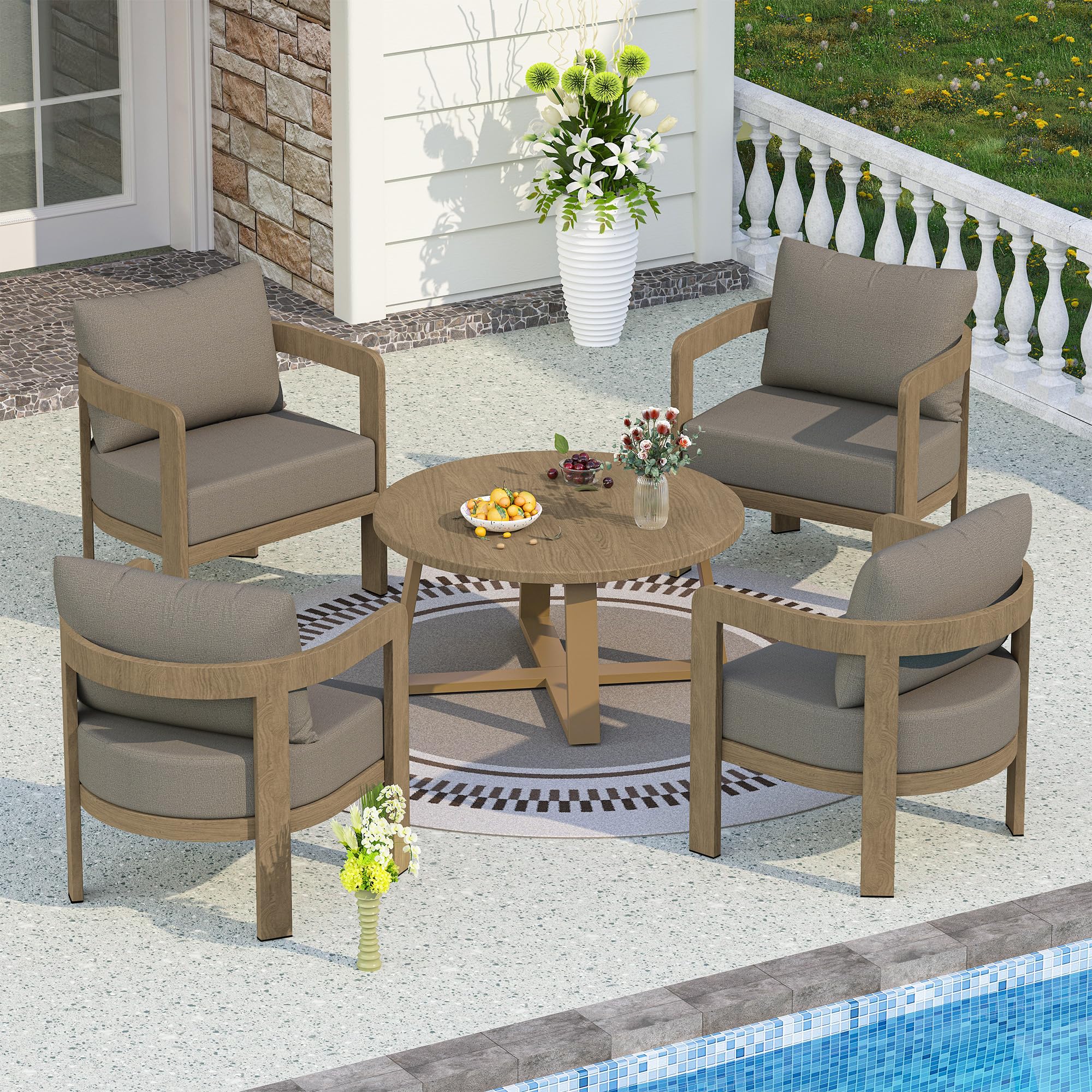 5-Piece Outdoor Patio Conversation Set with Cushions