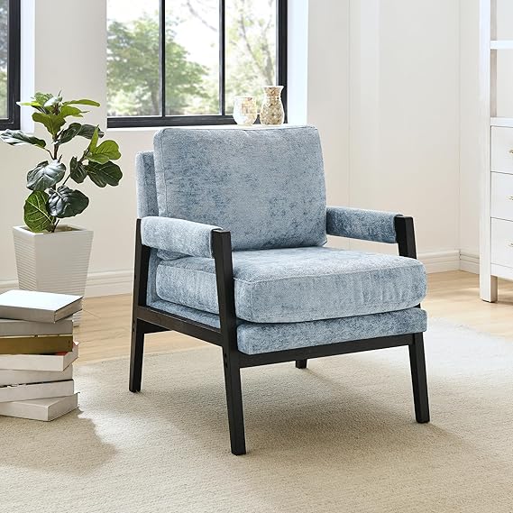 Mid-Century Modern Chenille Accent Armchair Yellow
