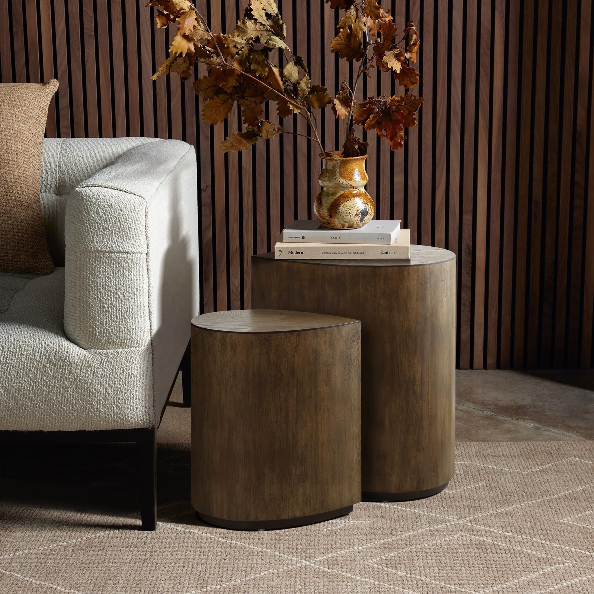 Nesting Coffee Tables Set of 2 Teardrop Walnut Wood Accent Side Tables