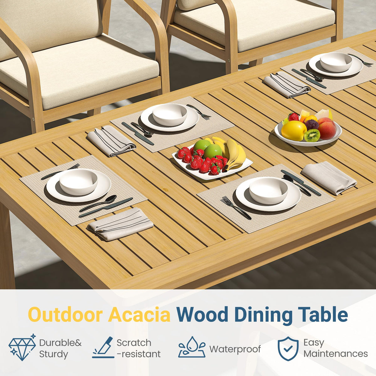 6-Piece Acacia Patio Dining Set with Cushions