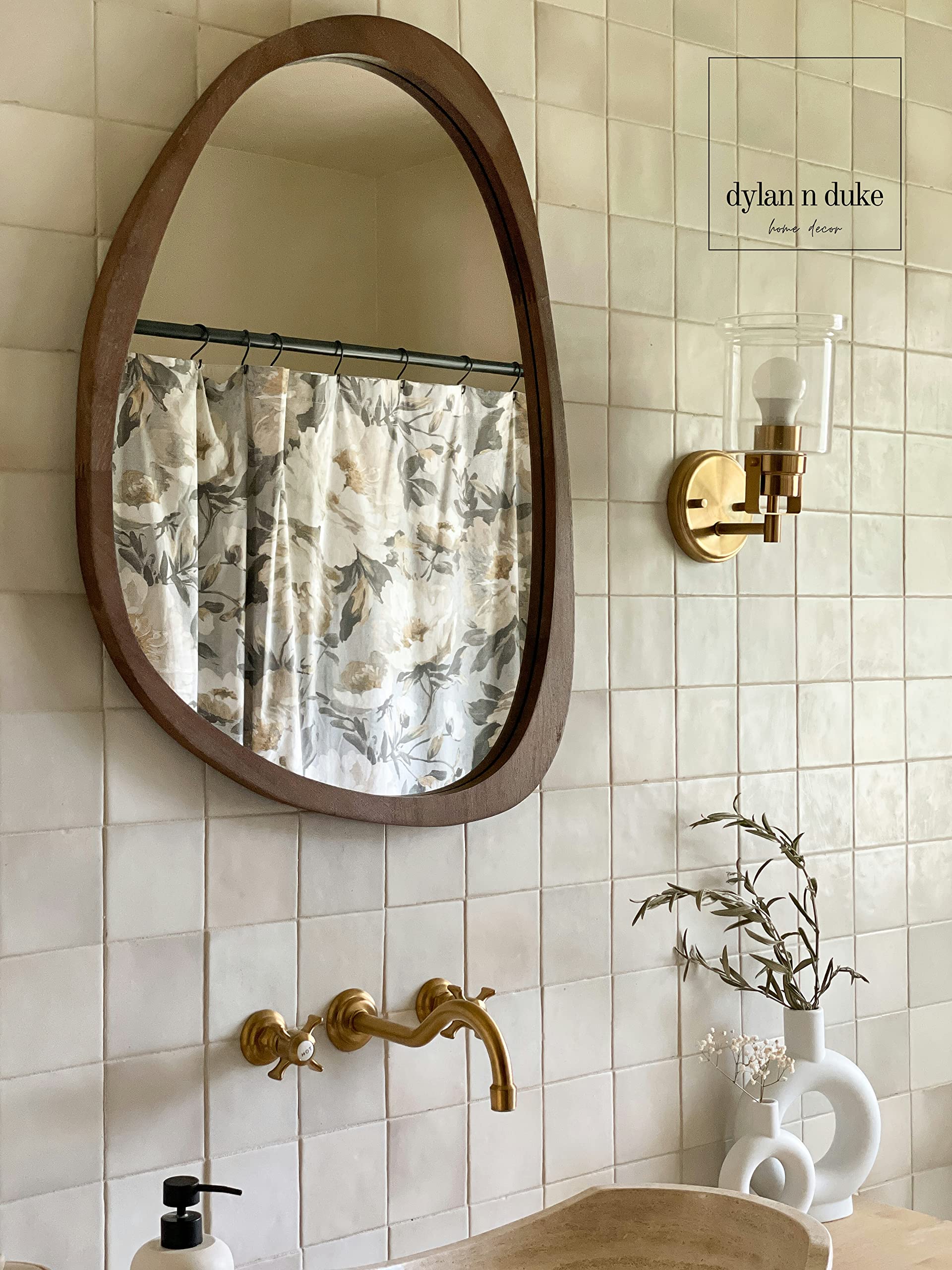 Asymmetrical Wood Frame Wall Mirror
