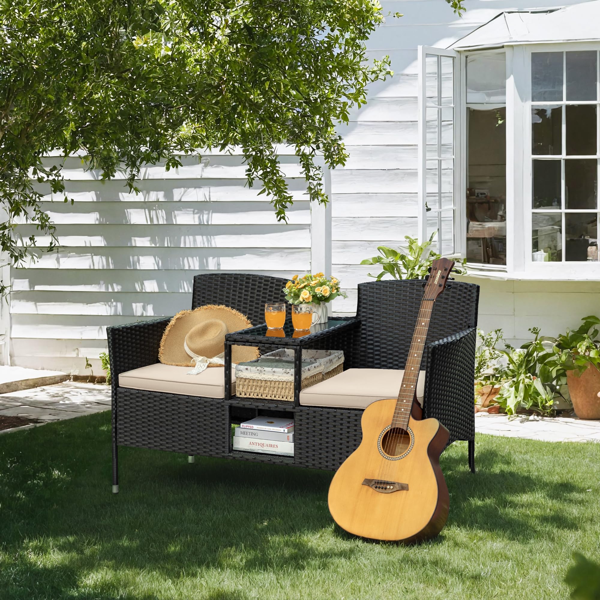 Patio Loveseat with Built-in Coffee Table