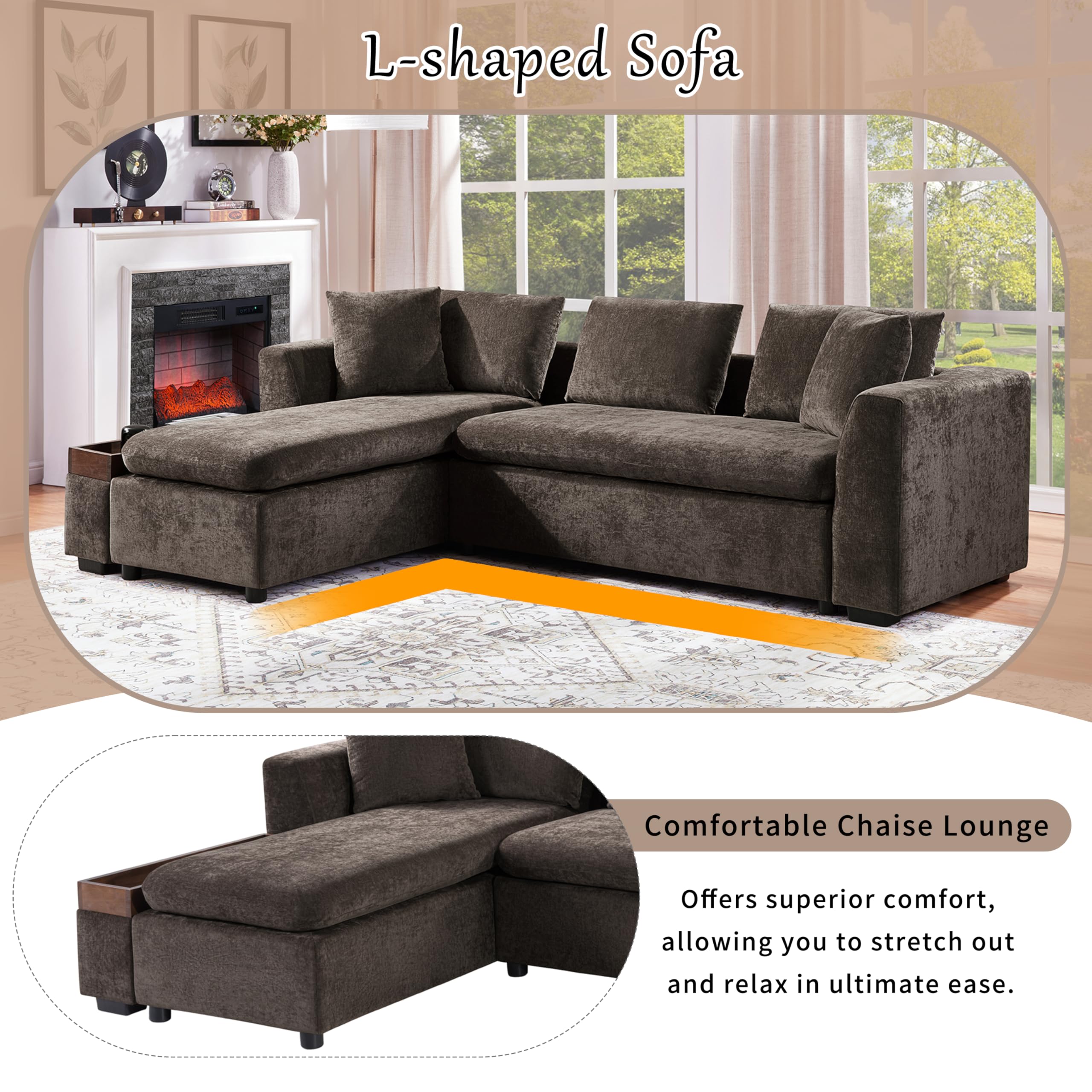 L-Shaped Sectional Sofa with Storage - 93.7" Chenille Fabric