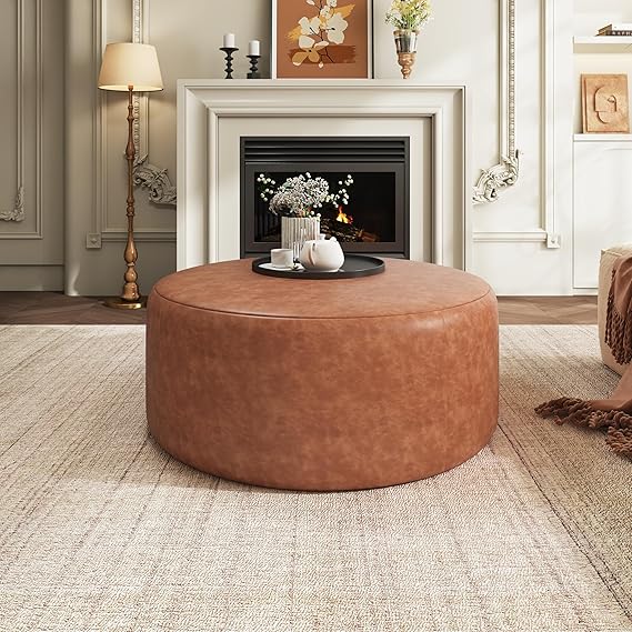 30" Round Corduroy Ottoman Footstool