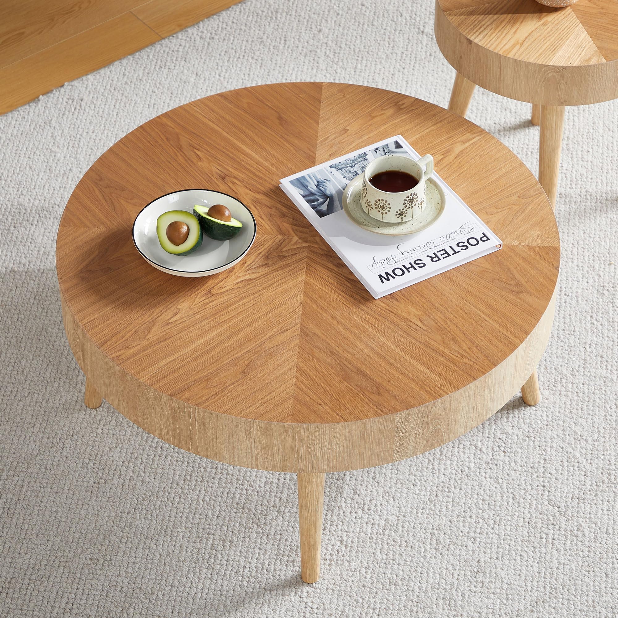 2-Piece Round Wood Coffee Table Set